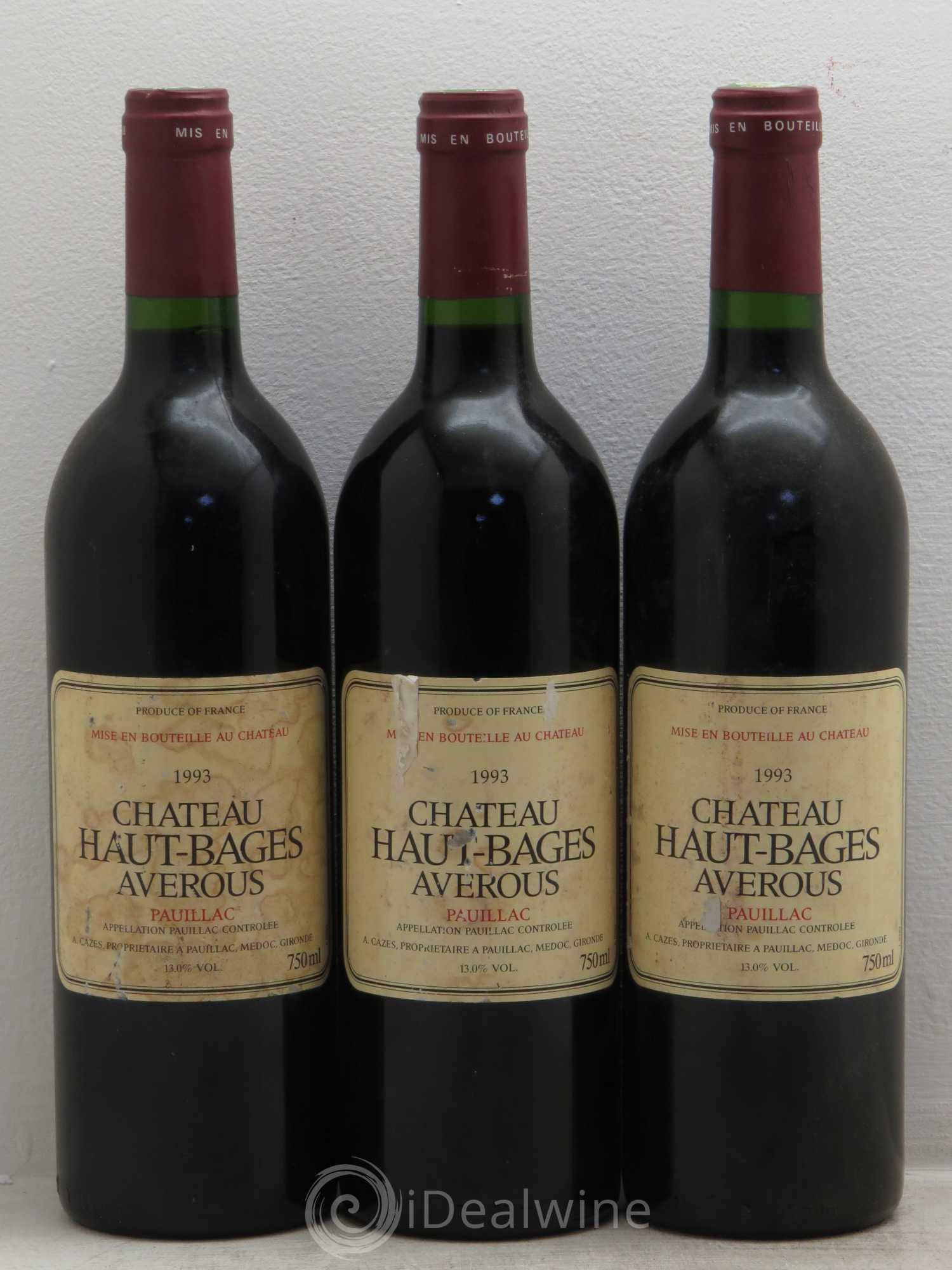 Château Haut Bages Averous Cru Bourgeois 1993 - Lot de 3 bouteilles - 0
