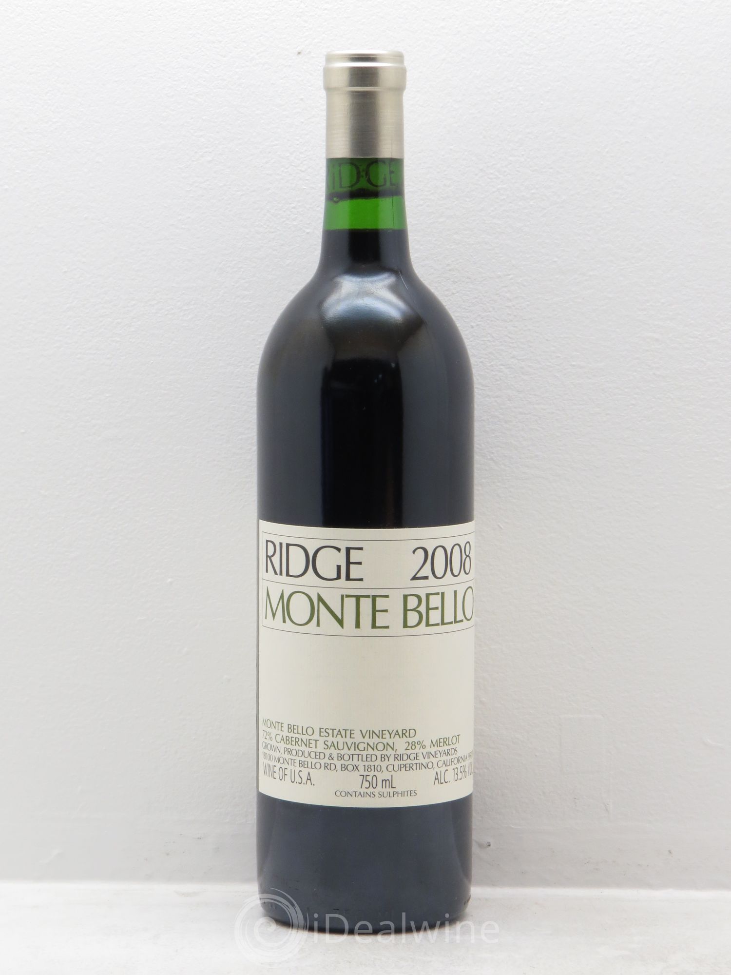 Santa Cruz Mountains Monte Bello Ridge Vineyards 2008 - Lot de 1 bouteille - 0
