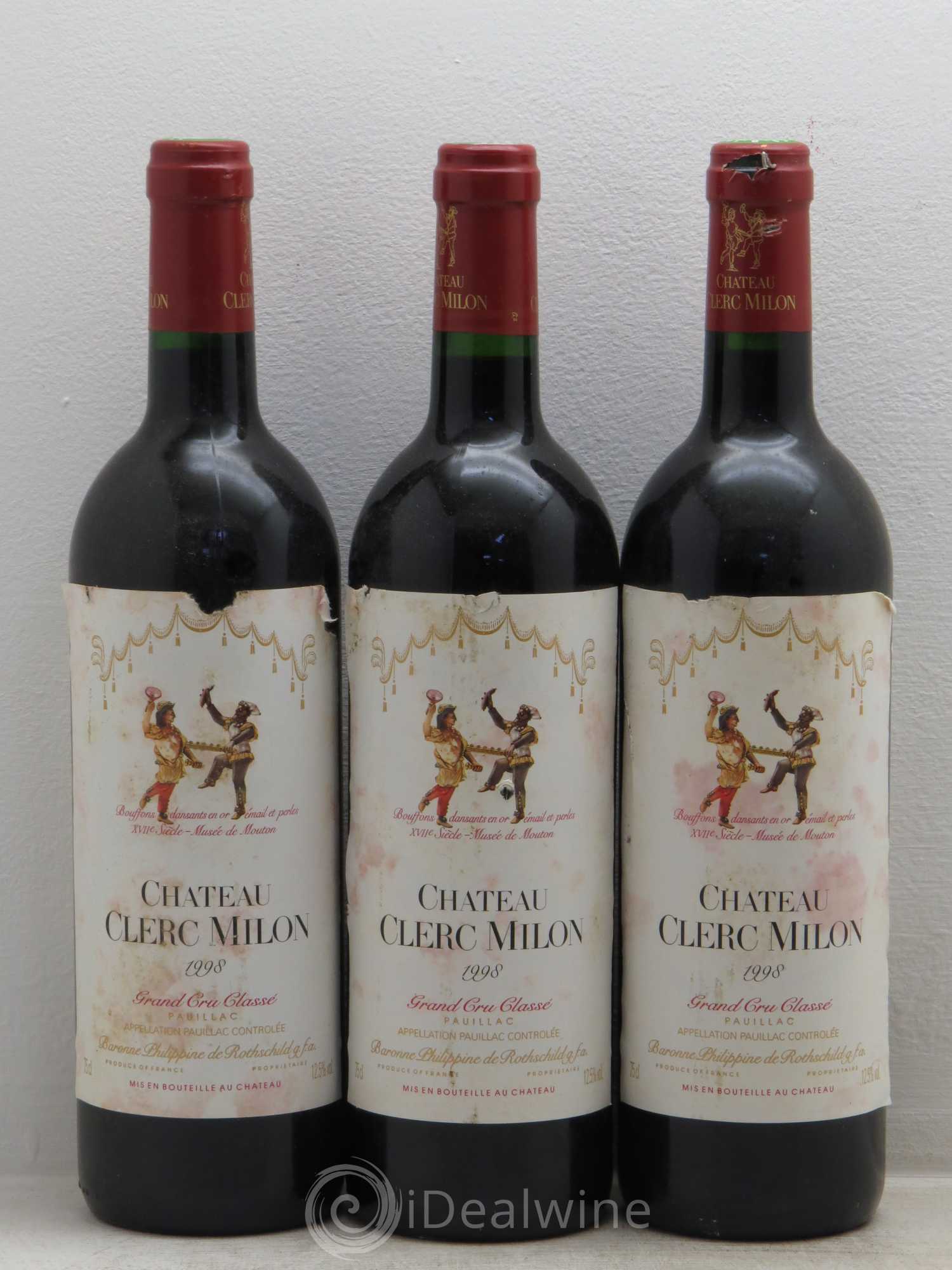 Château Clerc Milon 5ème Grand Cru Classé 1998 - Lot de 3 bouteilles - 0
