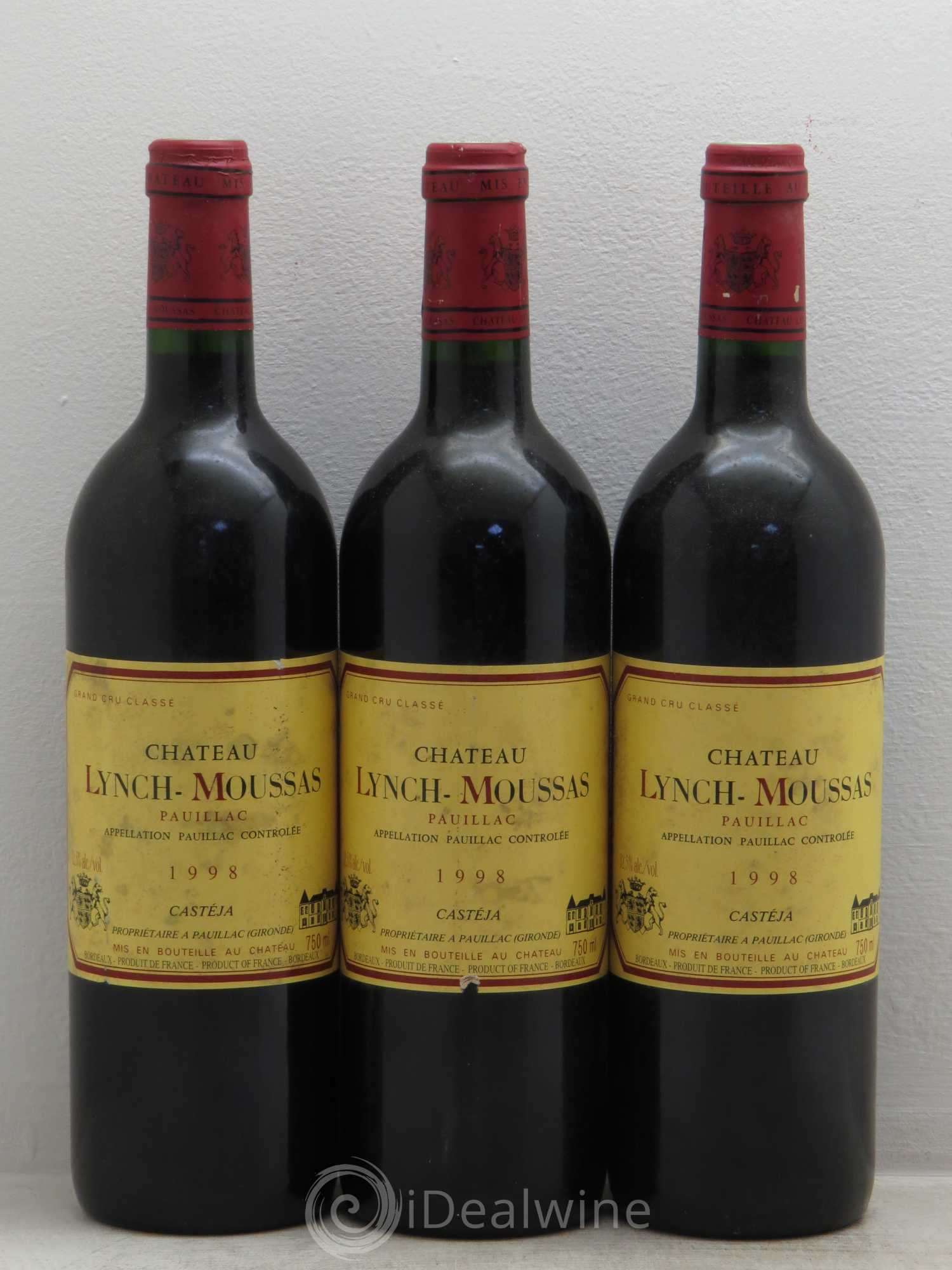 Château Lynch Moussas 5ème Grand Cru Classé 1998 - Lot de 3 bouteilles - 0