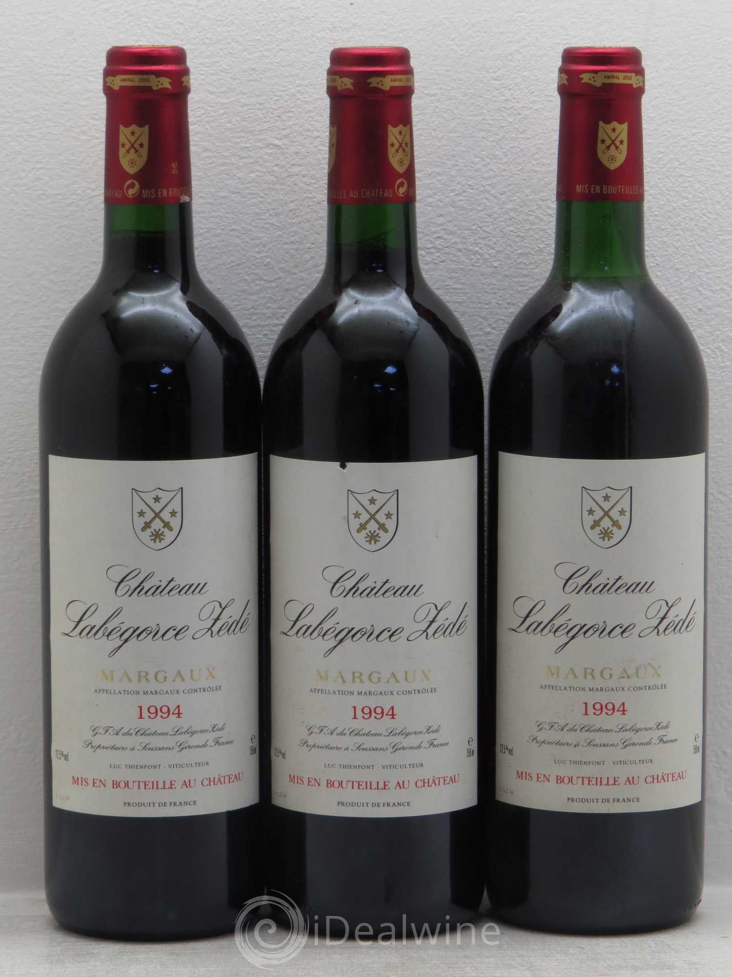 Château Labegorce Zédé Cru Bourgeois 1994 - Lot de 3 bouteilles - 0