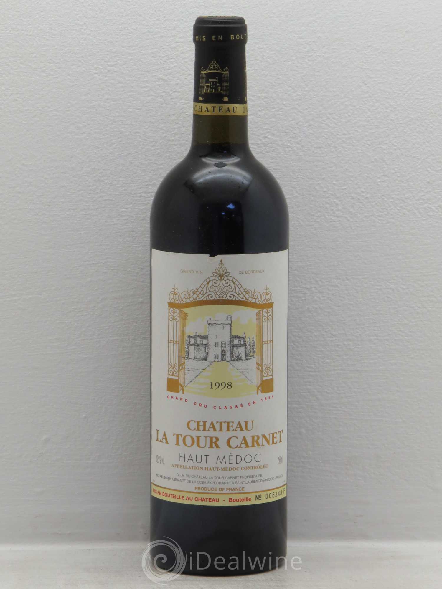 Château la Tour Carnet 4ème Grand Cru Classé 1998 - Lot de 12 bouteilles - 0