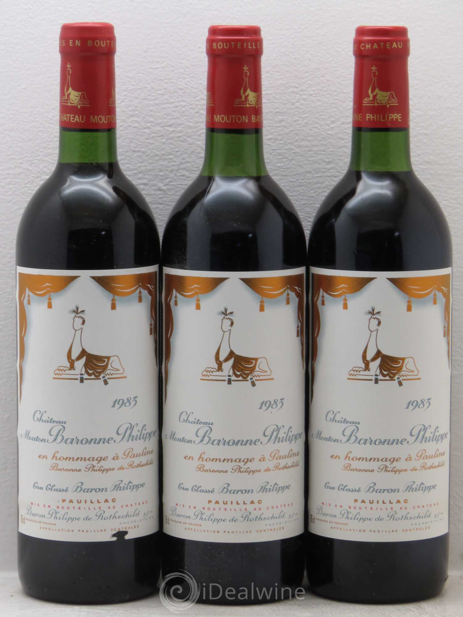 Château d' Armailhac - Mouton Baron(ne) Philippe 5ème Grand Cru Classé 1983 - Lot de 3 bouteilles - 0