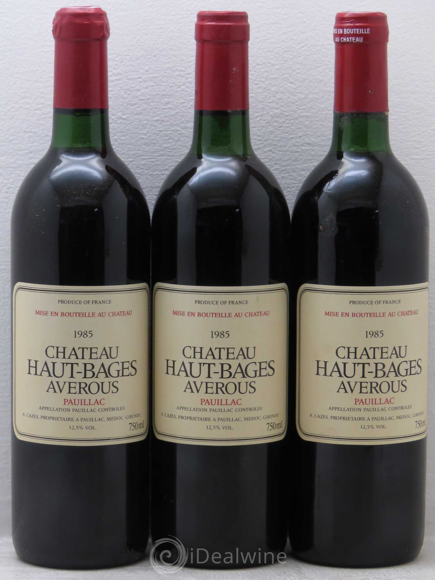 Château Haut Bages Averous Cru Bourgeois 1985 - Lot de 3 bouteilles - 0