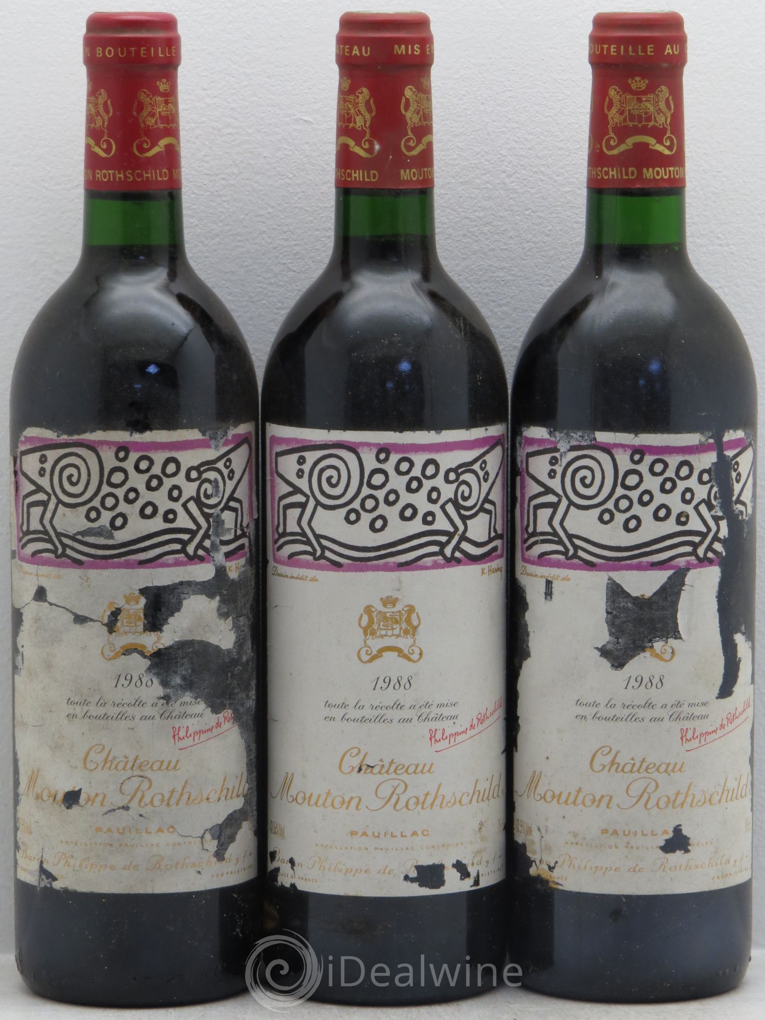 Château Mouton Rothschild 1er Grand Cru Classé 1988 - Lot de 3 bouteilles - 0