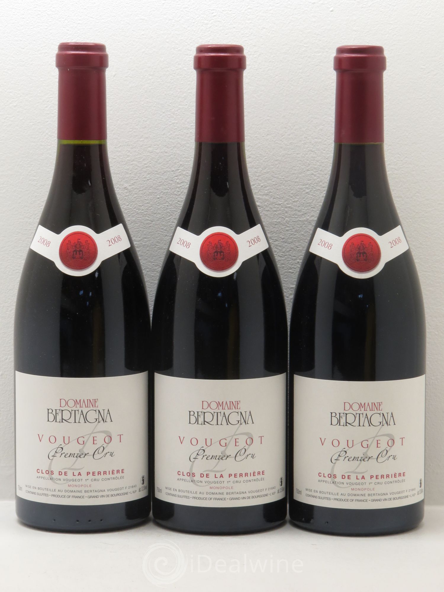 Vougeot 1er Cru Clos de La Perrière Monopole Bertagna 2008 - Lot de 3 bouteilles - 0