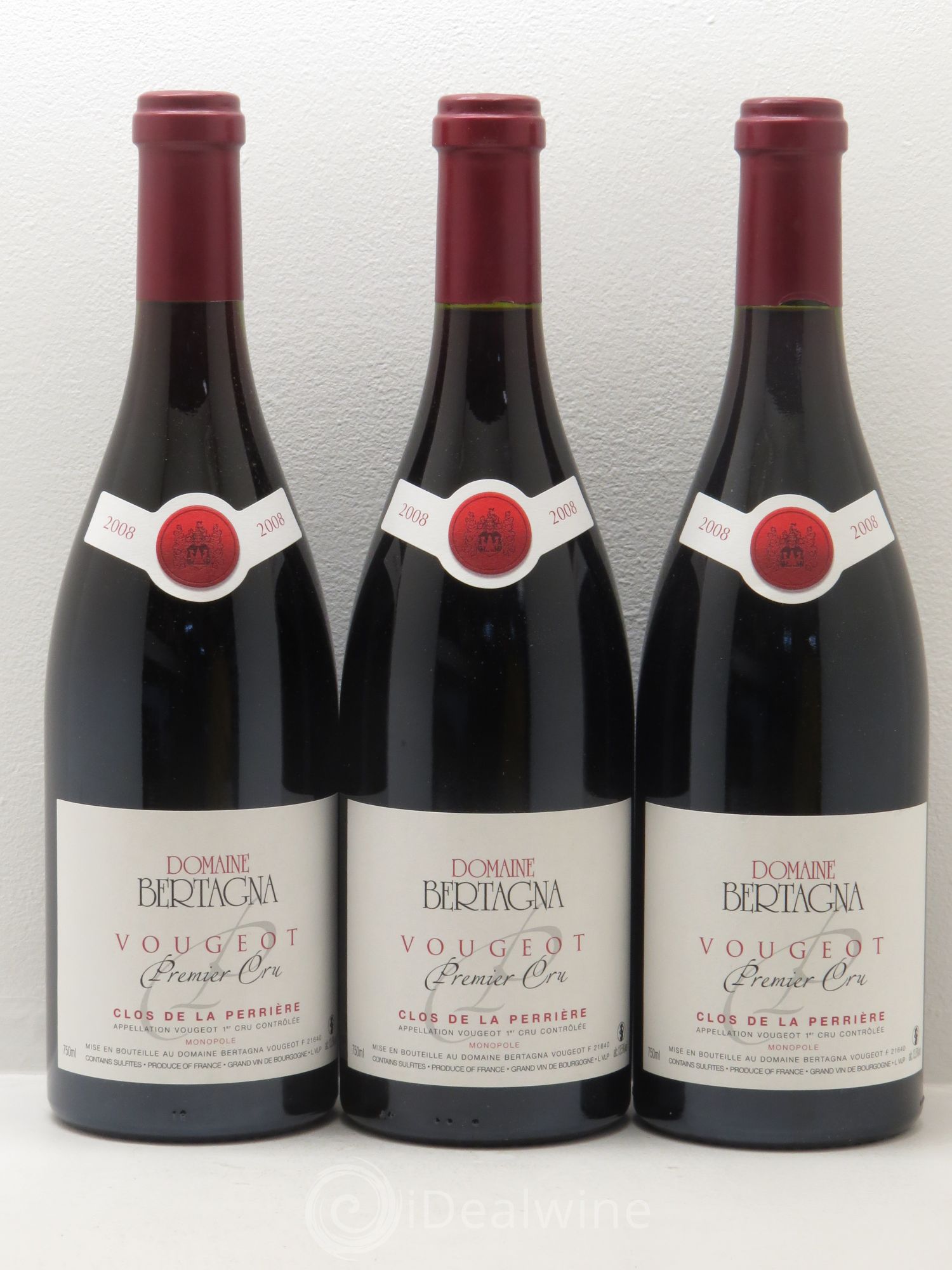 Vougeot 1er Cru Clos de La Perrière Monopole Bertagna 2008 - Lot de 3 bouteilles - 0