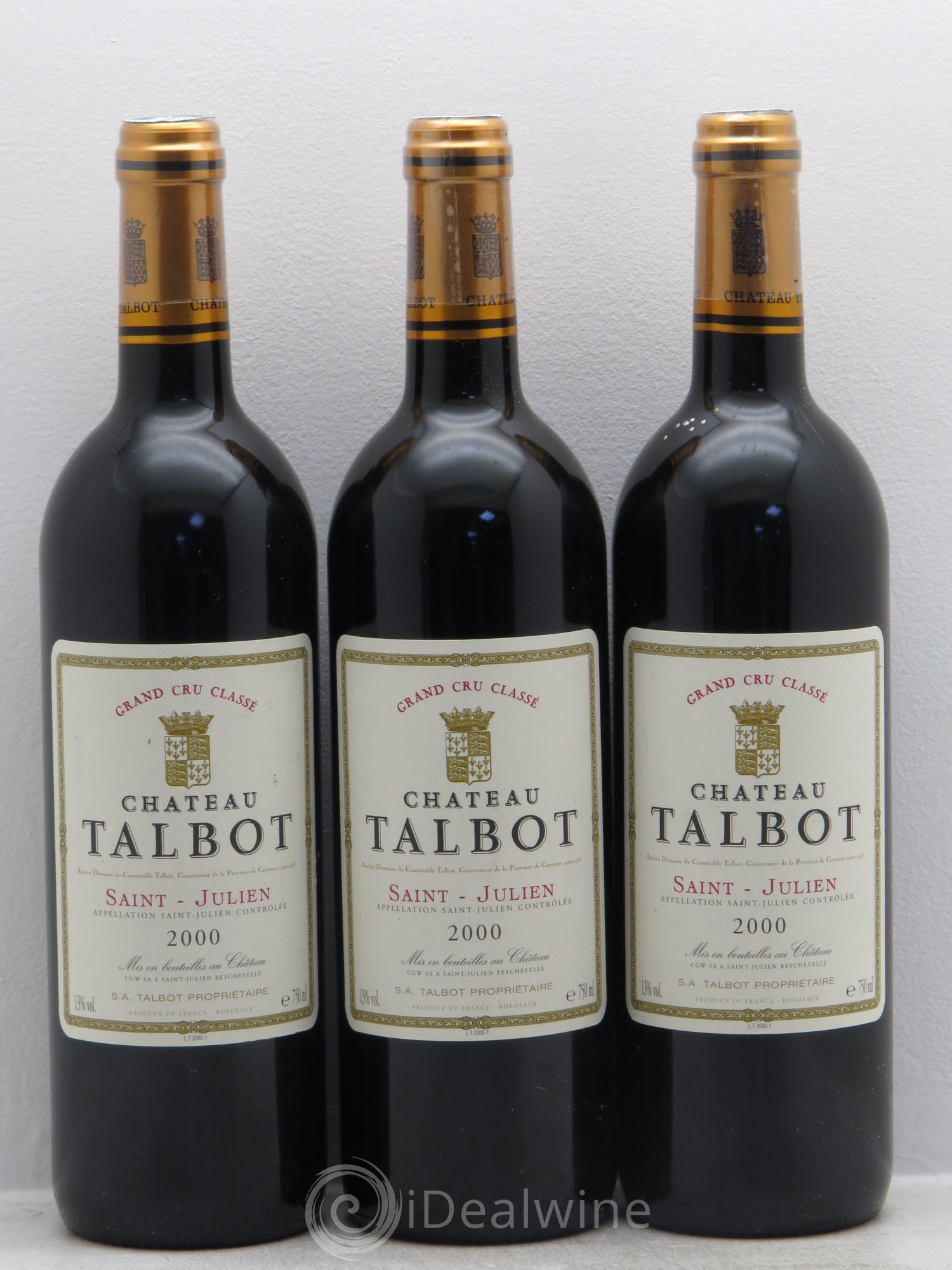 Château Talbot 4ème Grand Cru Classé 2000 - Lot de 3 bouteilles - 0