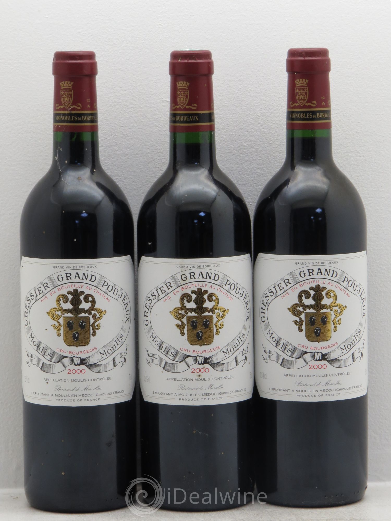 Château Gressier Grand Poujeaux Cru Bourgeois 2000 - Lot de 3 bouteilles - 0