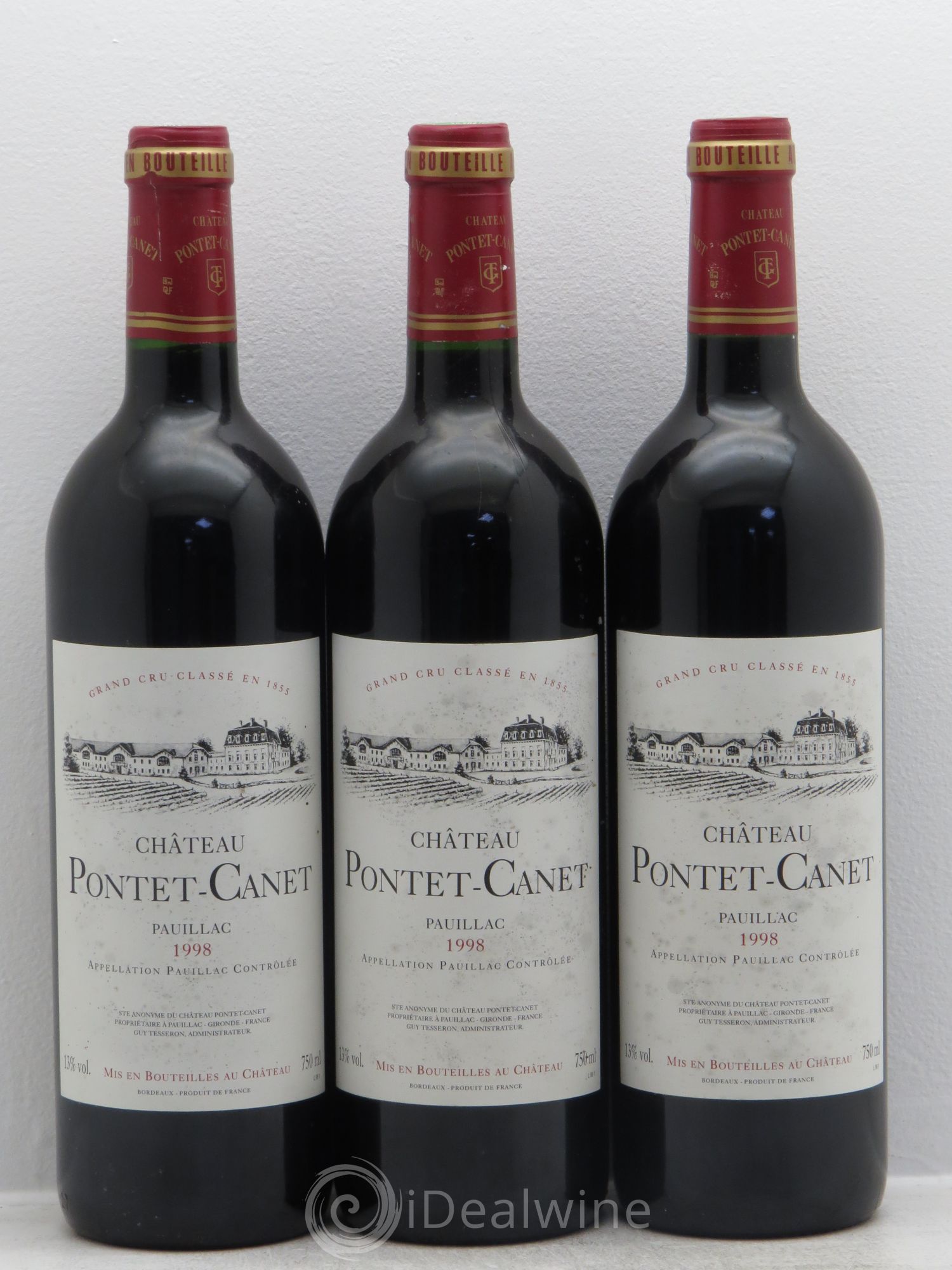 Château Pontet Canet 5ème Grand Cru Classé 1998 - Lot de 3 bouteilles - 0