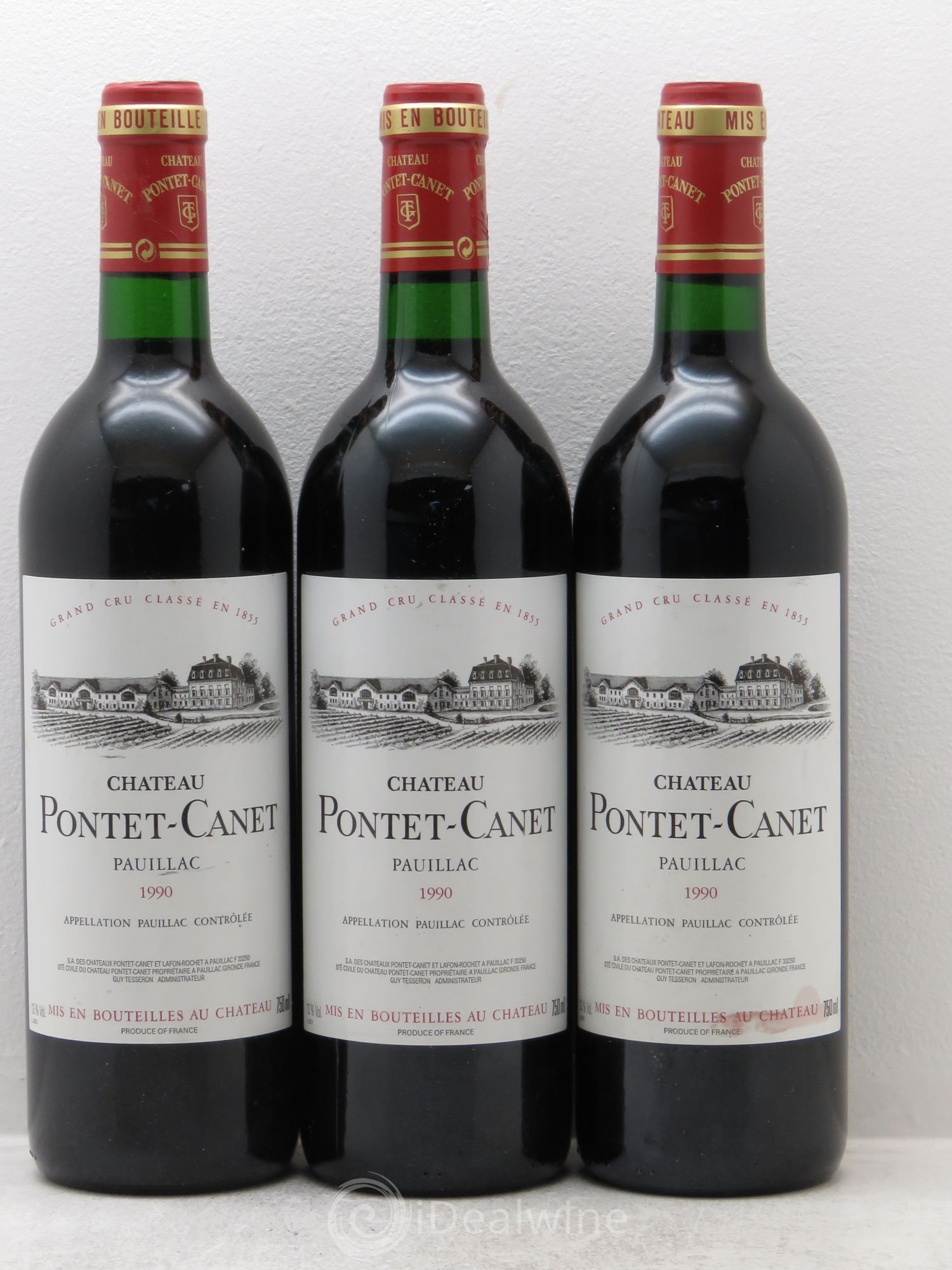Château Pontet Canet 5ème Grand Cru Classé 1990 - Lot de 3 bouteilles - 0