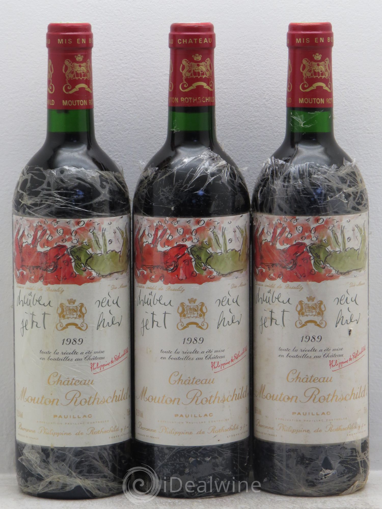 Château Mouton Rothschild 1er Grand Cru Classé 1989 - Lot de 3 bouteilles - 0