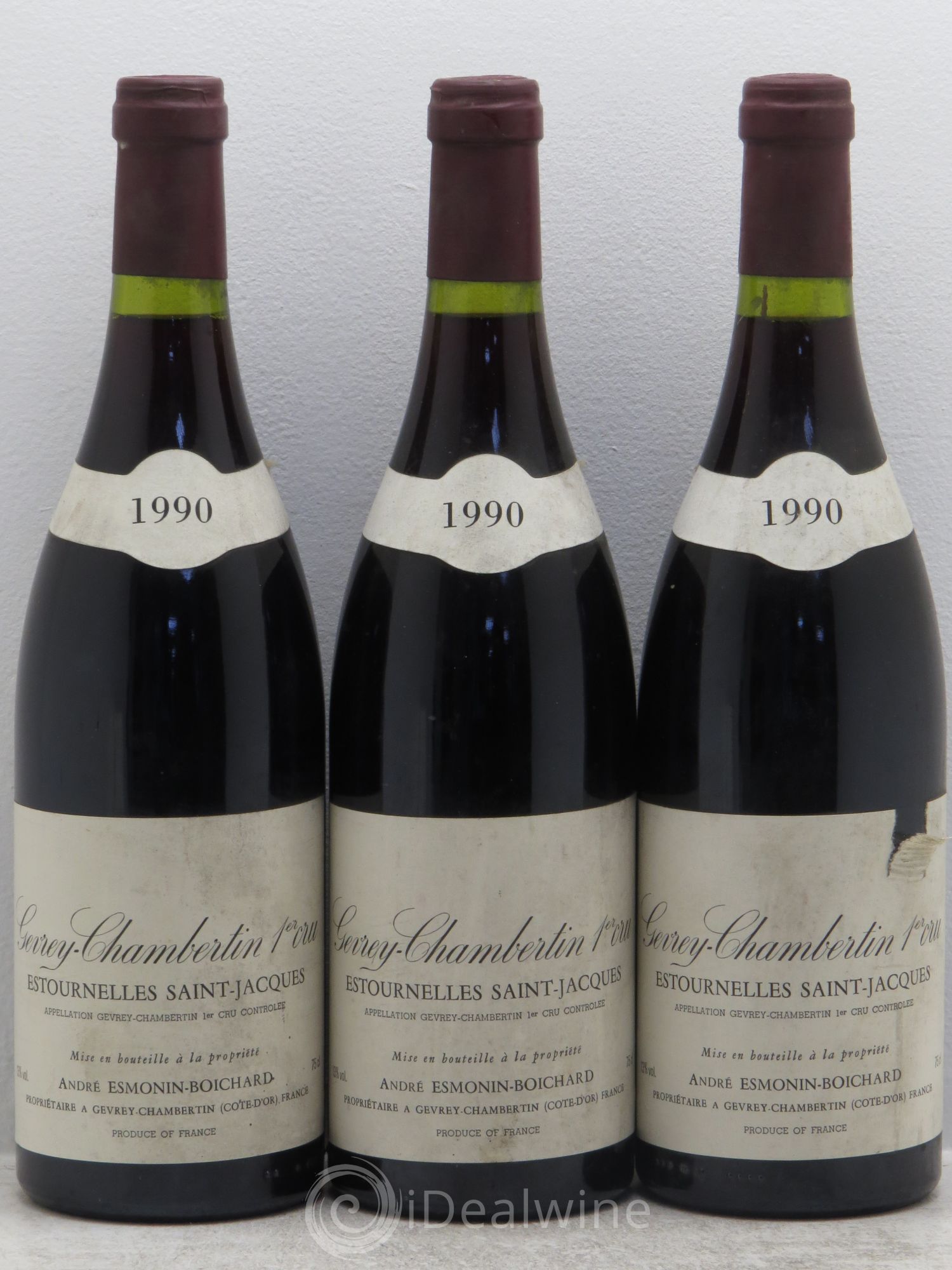 Gevrey-Chambertin 1er Cru Estournelles saint jacques André Esmonin Boichard 1990 - Posten von 3 Flaschen - 0
