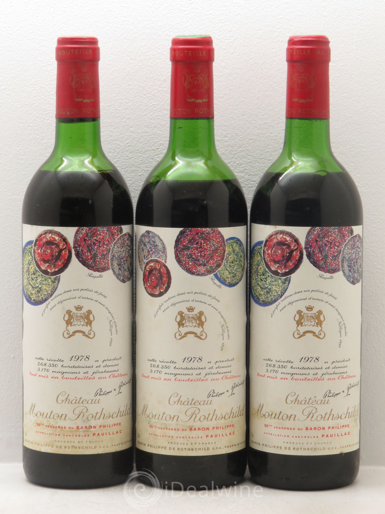 Château Mouton Rothschild 1er Grand Cru Classé 1978 - Lot de 3 bouteilles - 0