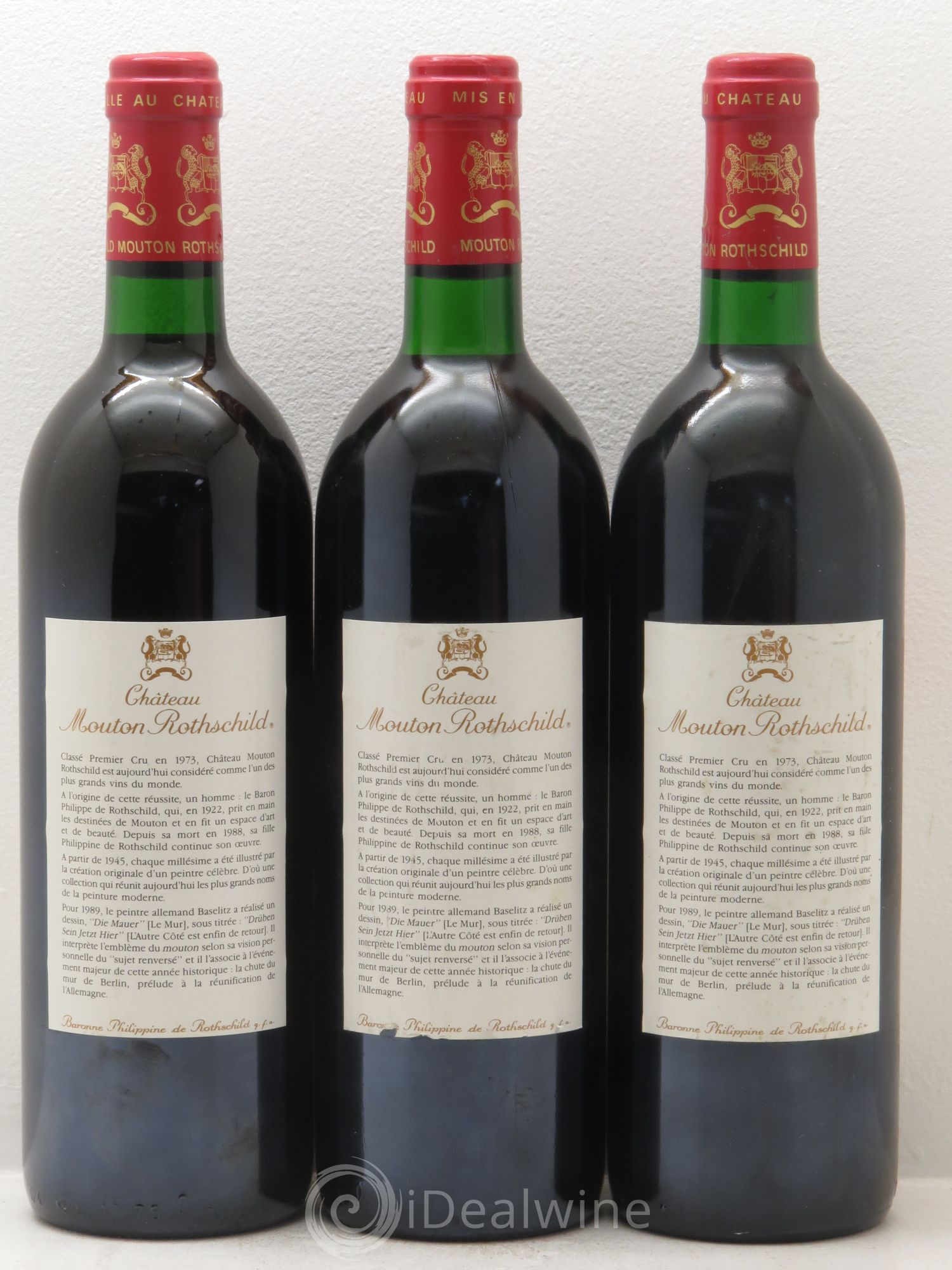 Château Mouton Rothschild 1er Grand Cru Classé 1989 - Lot de 3 bouteilles - 1