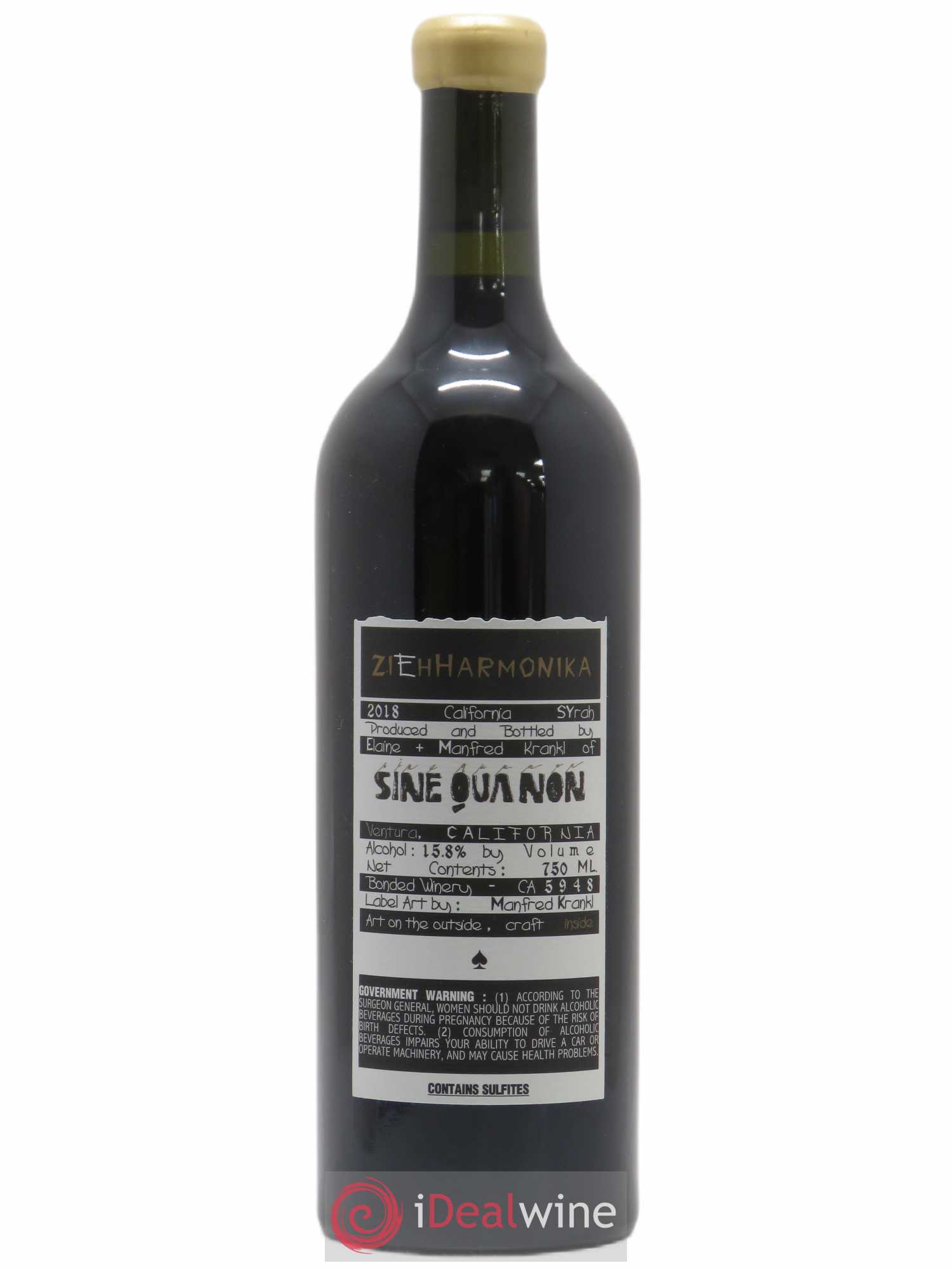 USA Sine Qua Non Syrah ZiEhHarmonika 2018 - Lot de 1 bouteille - 1