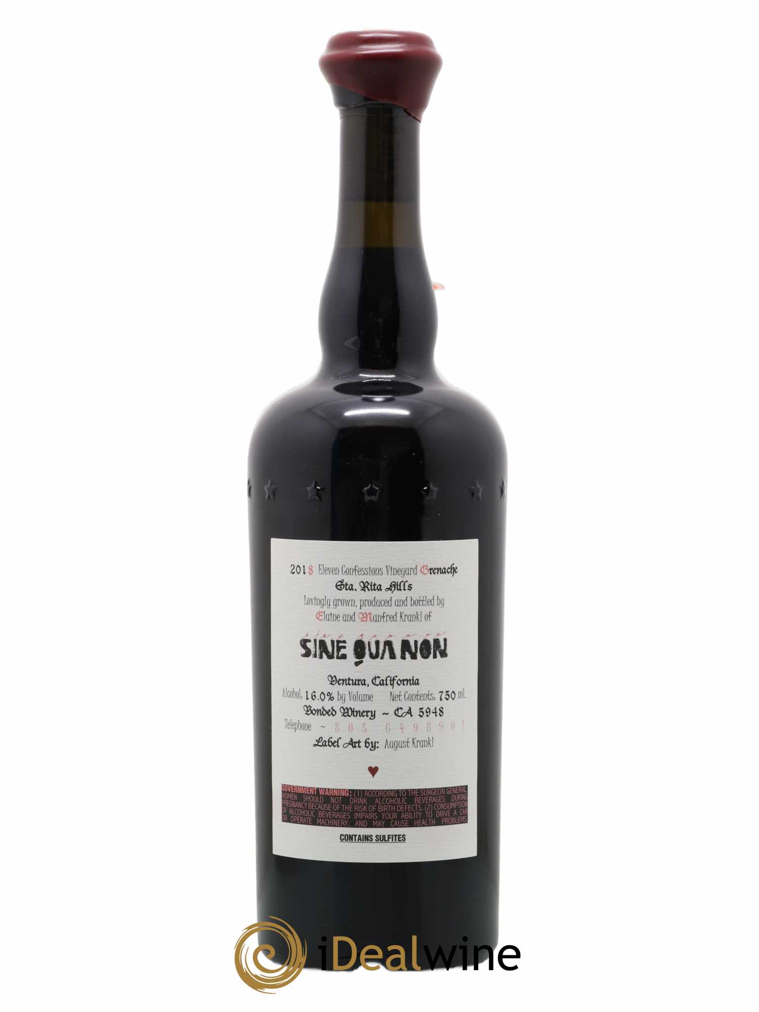 Santa Barbara Sine Qua Non Eleven Confessions Grenache M Manfred Krankl 2018 - Lot de 1 bouteille - 1
