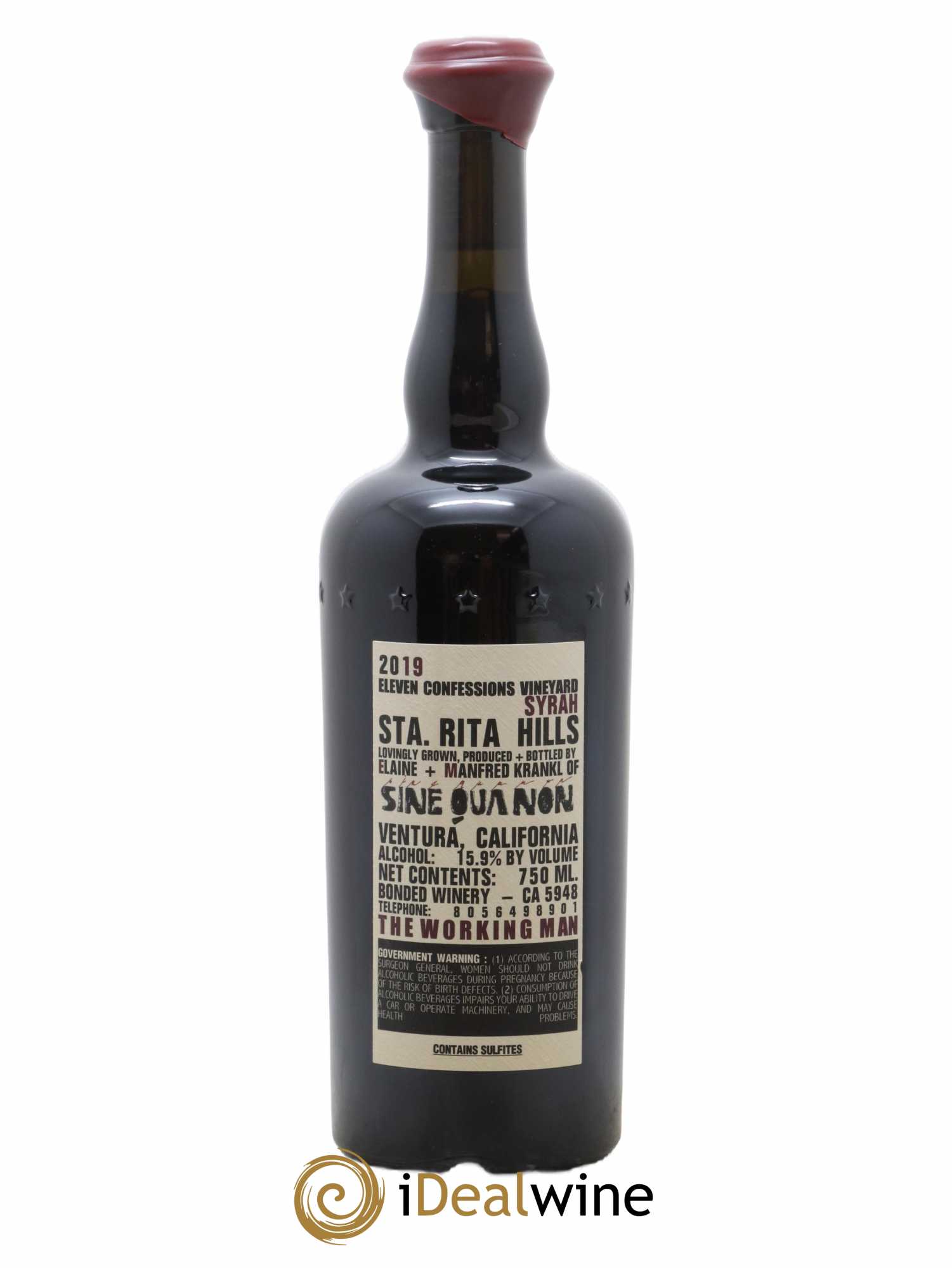 Santa Barbara Sine Qua Non Eleven Confessions Touche Syrah Manfred Krankl 2019 - Lot de 1 bouteille - 1