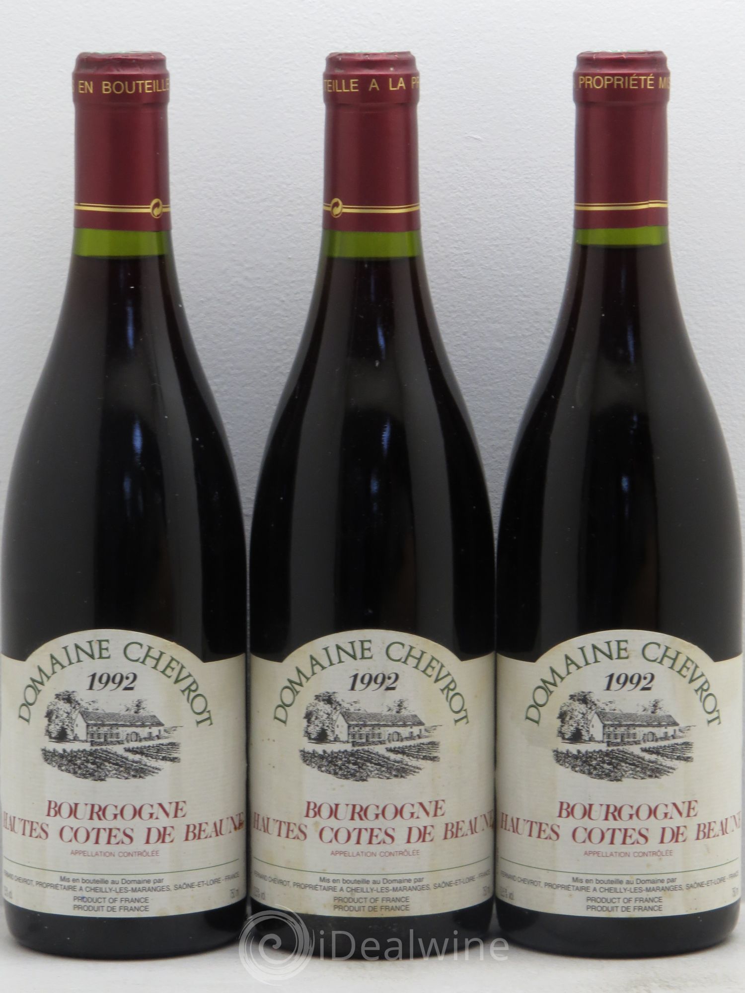 Hautes-Côtes de Beaune Domaine Chevrot 1992 - Lot de 3 bouteilles - 0