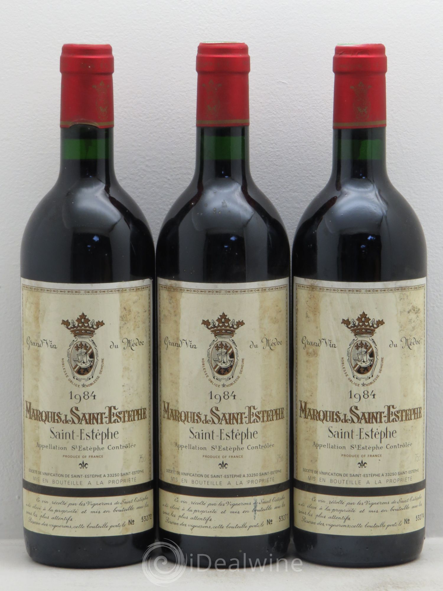 Marquis de Saint Estèphe (sans prix de réserve) 1984 - Lot de 3 bouteilles - 0