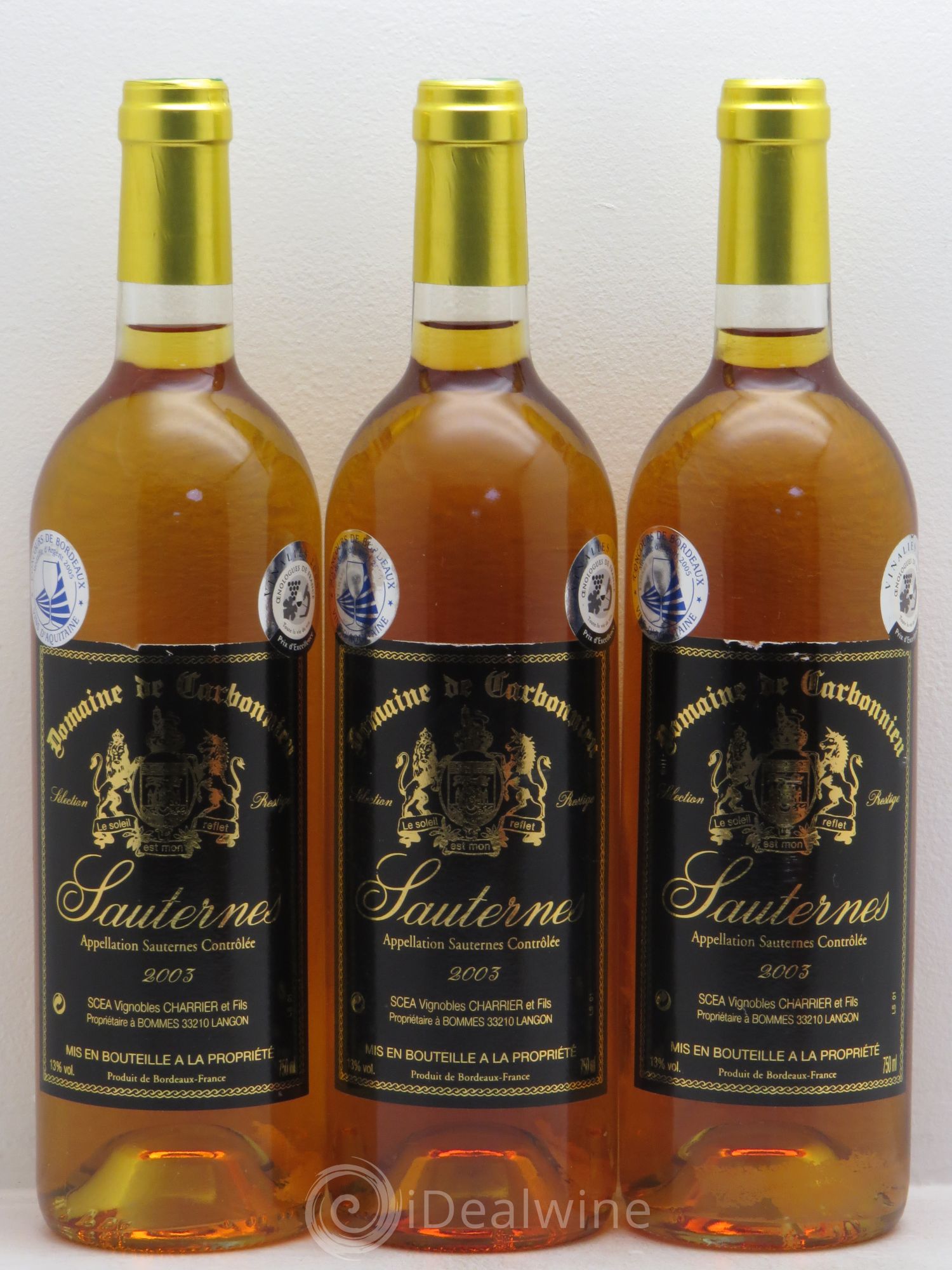 Sauternes Domaine Garbonnieu 2003 - Lotto di 3 bottiglie - 0