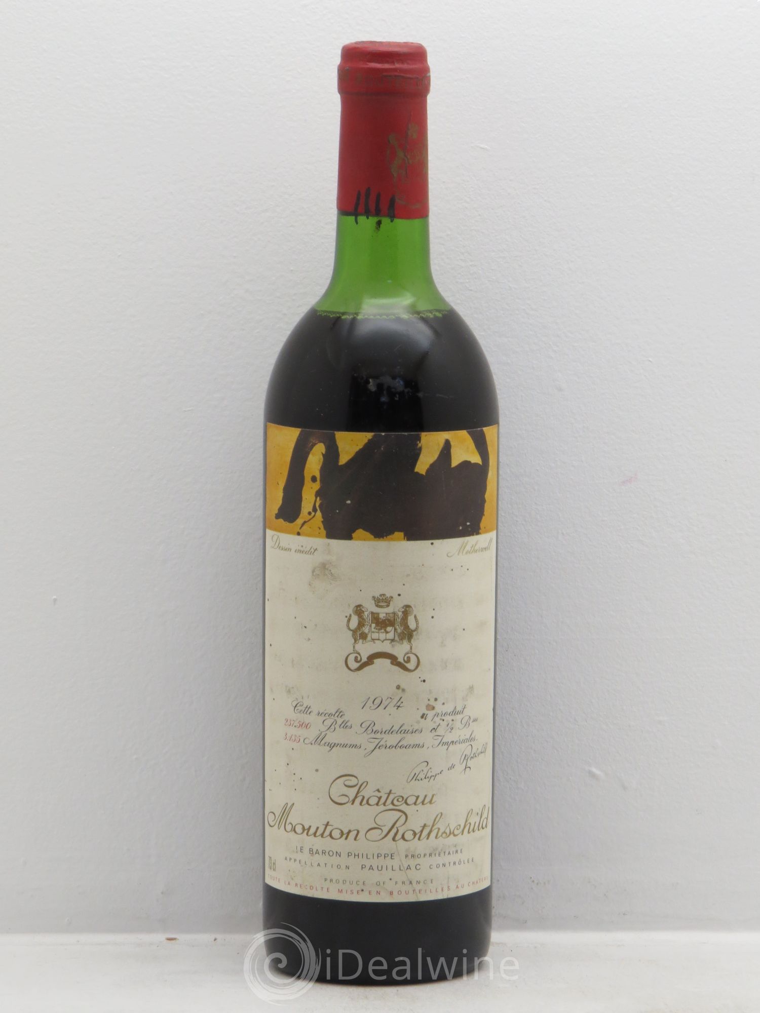 Château Mouton Rothschild 1er Grand Cru Classé (sans prix de réserve) 1974 - Lot de 1 bouteille - 0