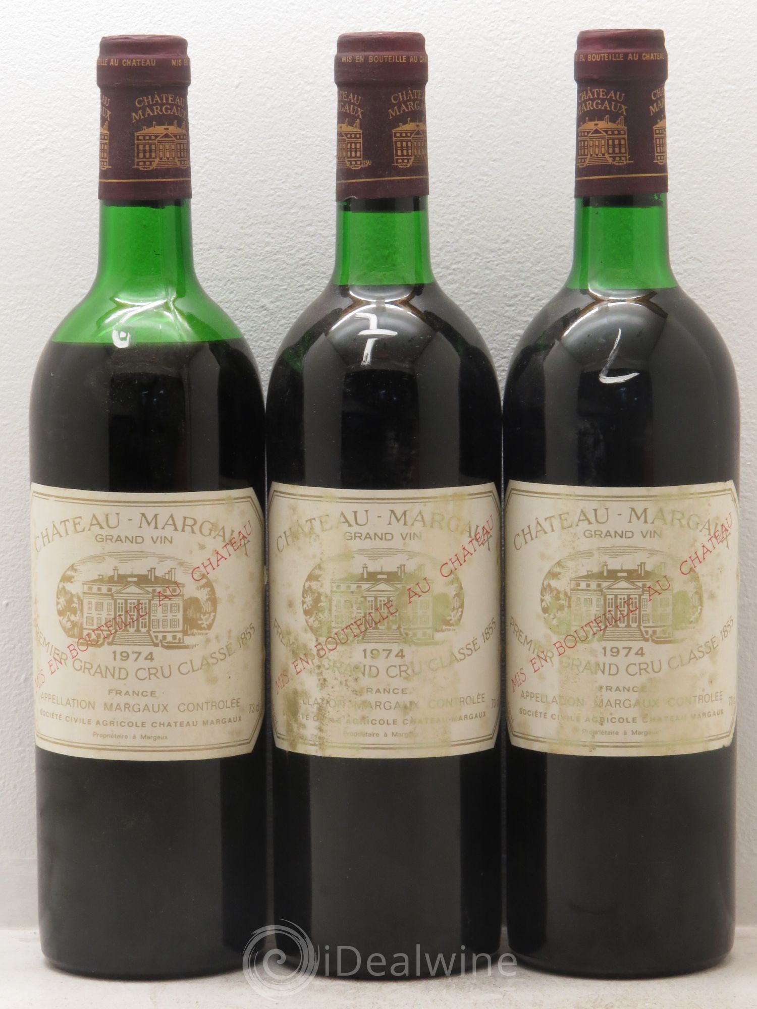Château Margaux 1er Grand Cru Classé 1974 - Lot de 3 bouteilles - 0