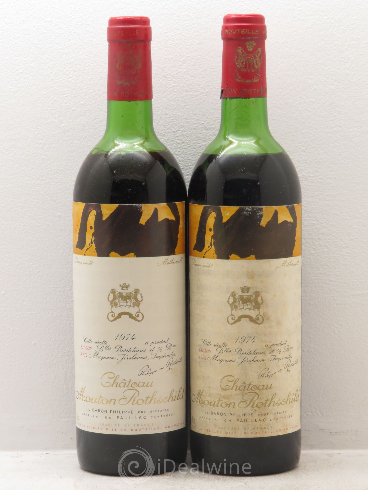 Château Mouton Rothschild 1er Grand Cru Classé 1974 - Lot de 2 bouteilles - 0