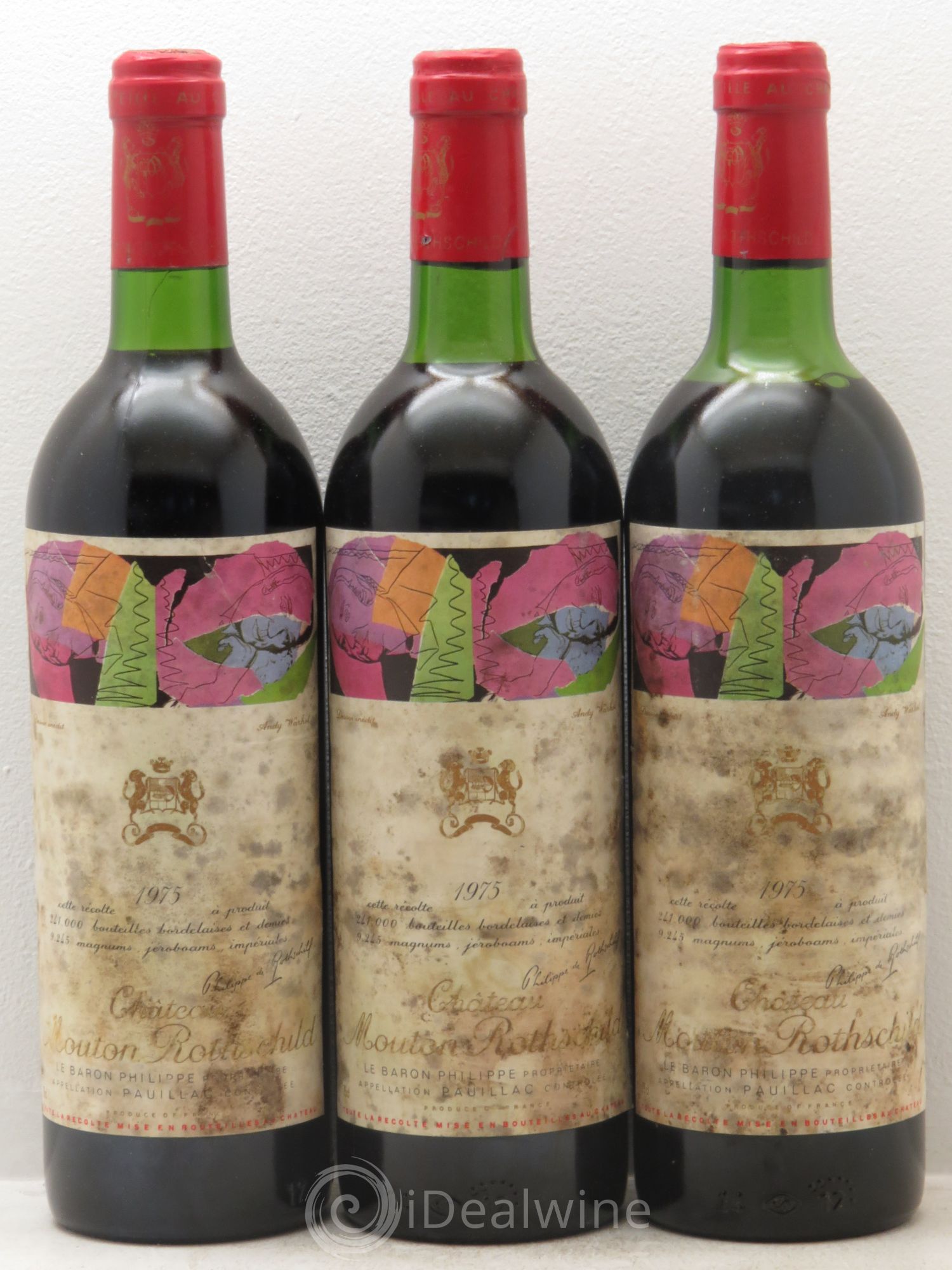 Château Mouton Rothschild 1er Grand Cru Classé 1975 - Lot de 3 bouteilles - 0
