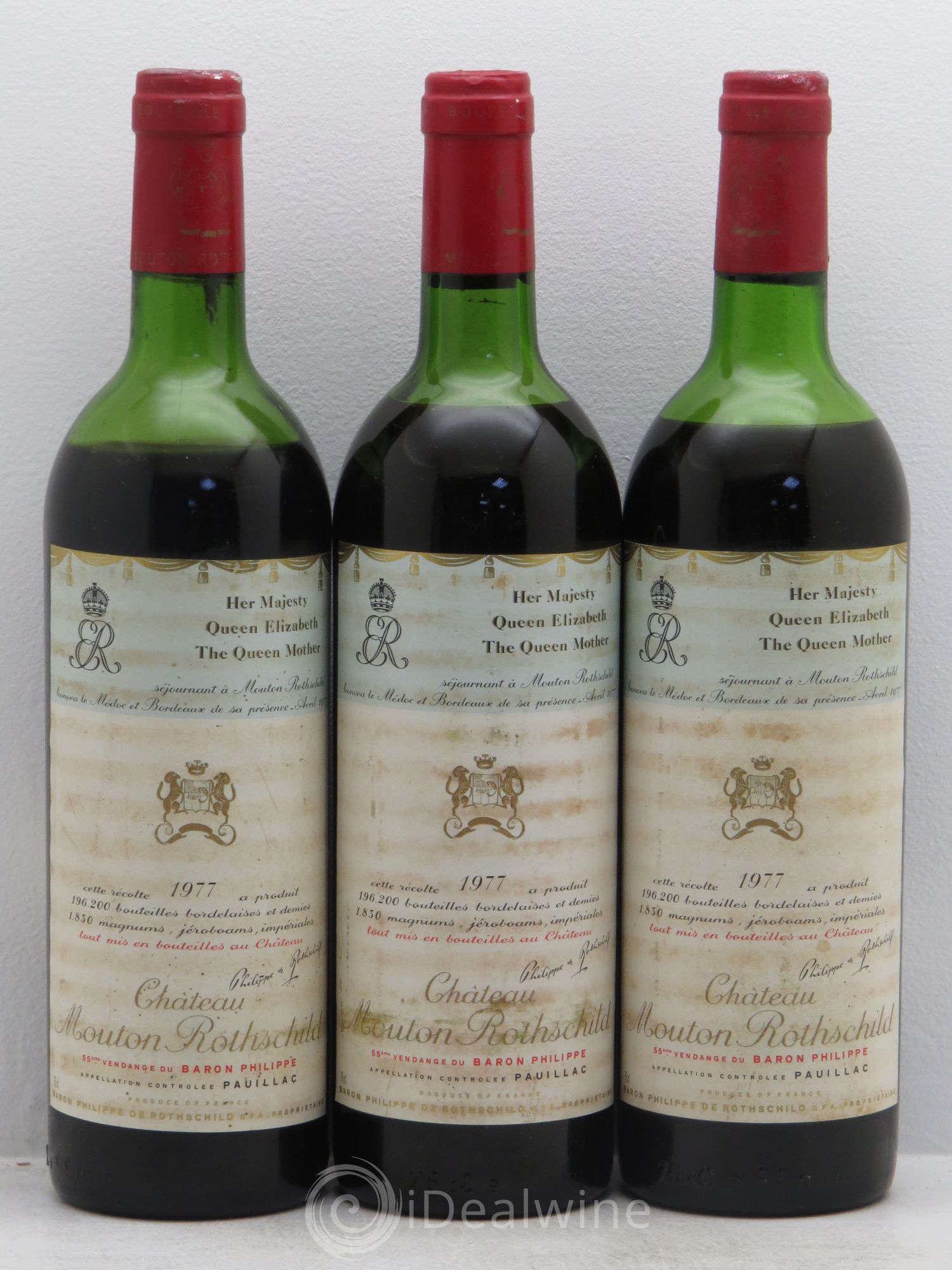 Château Mouton Rothschild 1er Grand Cru Classé 1977 - Lot de 3 bouteilles - 0