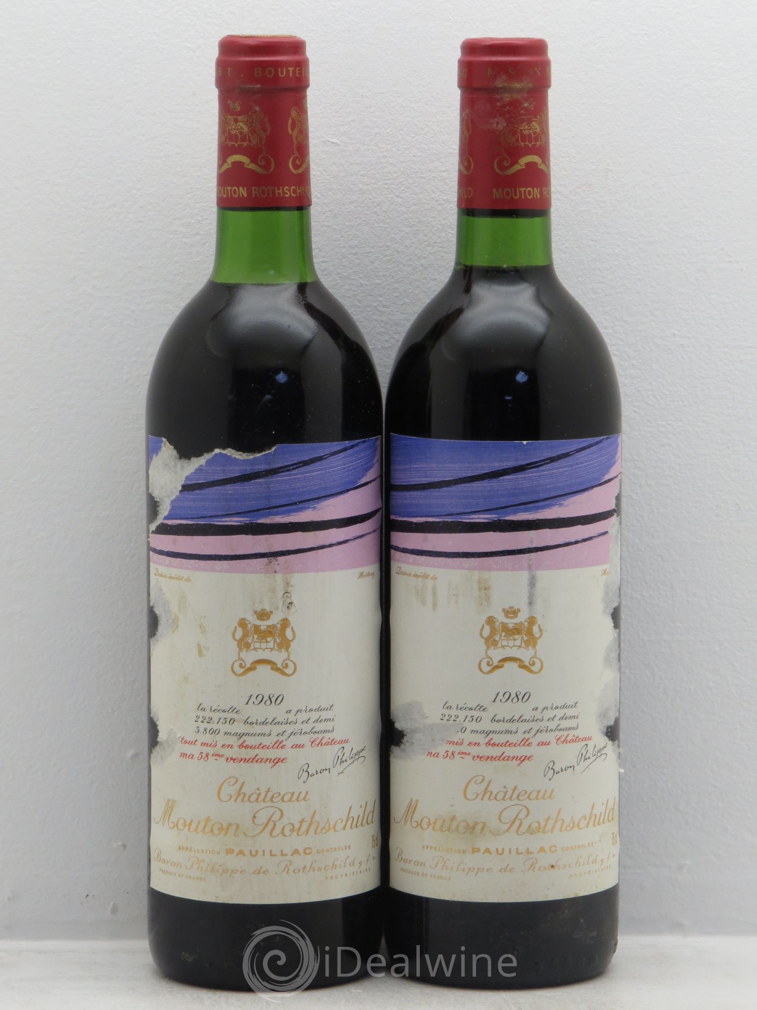 Château Mouton Rothschild 1er Grand Cru Classé 1980 - Lot de 2 bouteilles - 0
