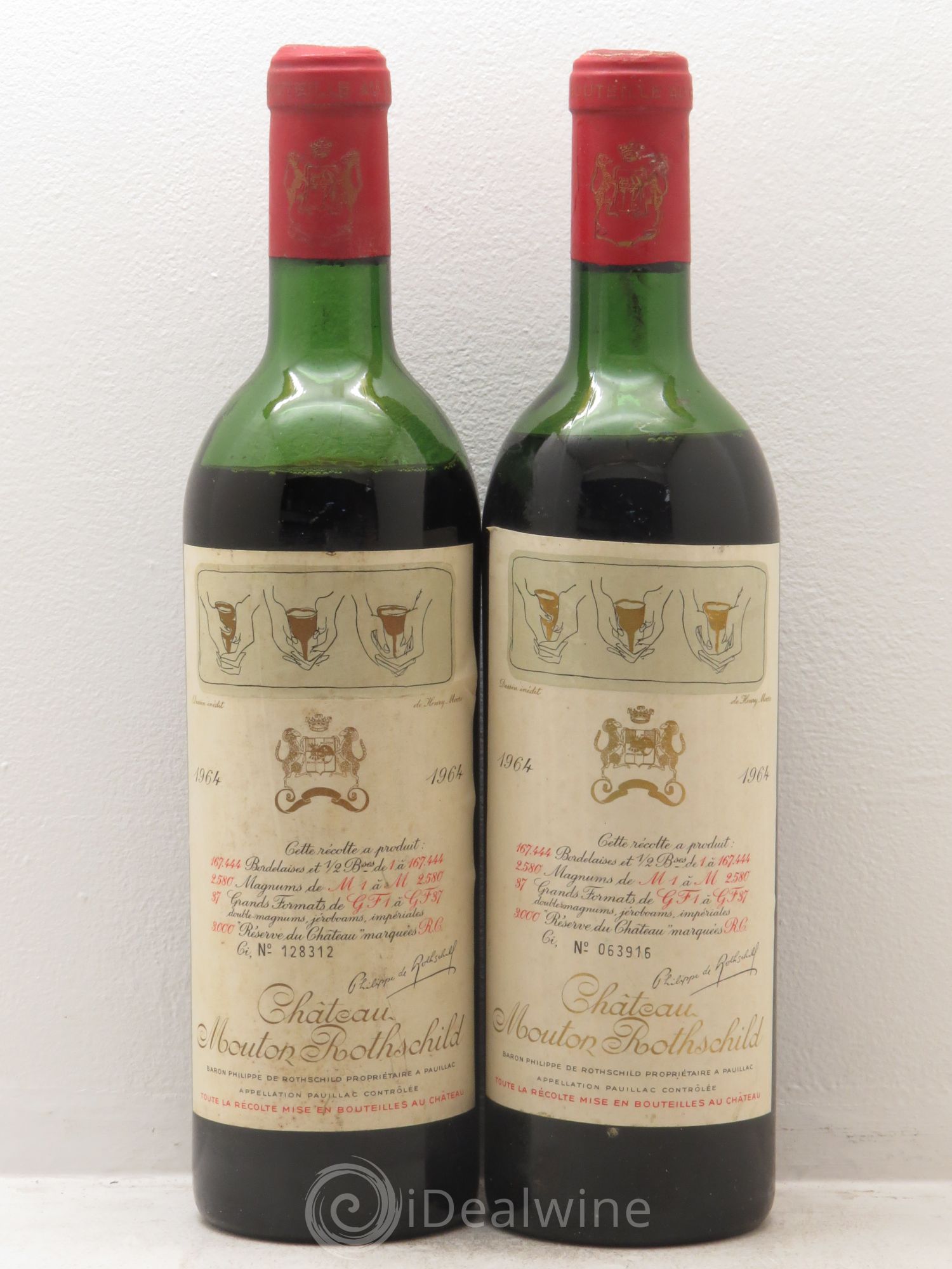 Château Mouton Rothschild 1er Grand Cru Classé 1964 - Lot de 2 bouteilles - 0