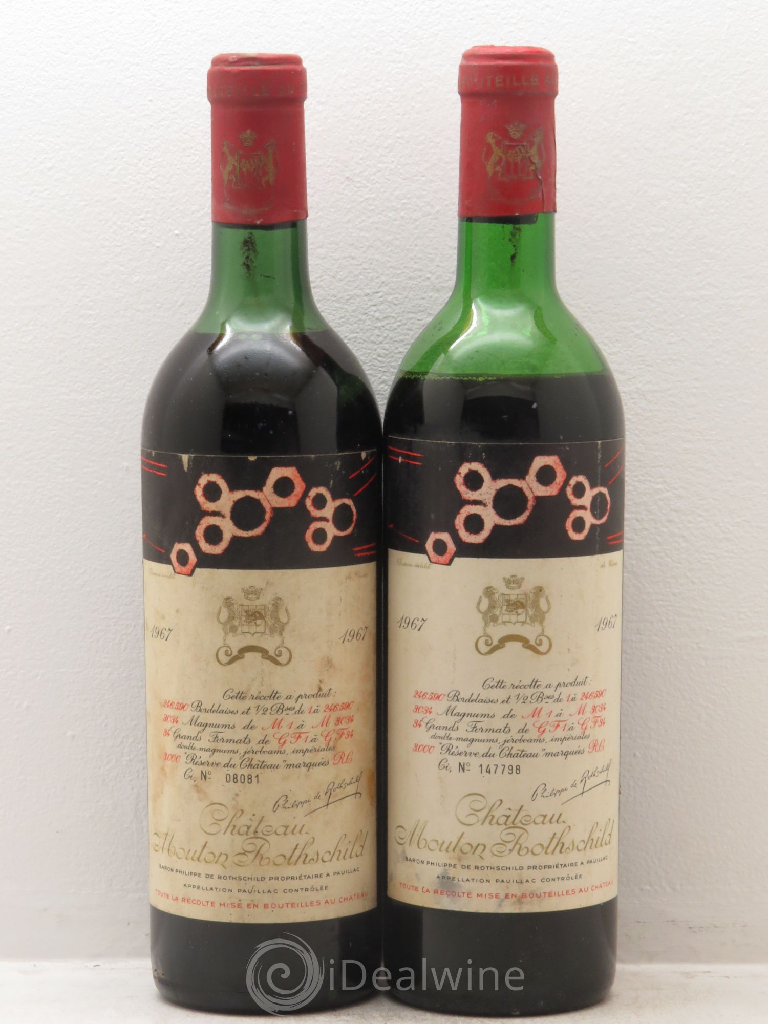 Château Mouton Rothschild 1er Grand Cru Classé 1967 - Lot de 2 bouteilles - 0