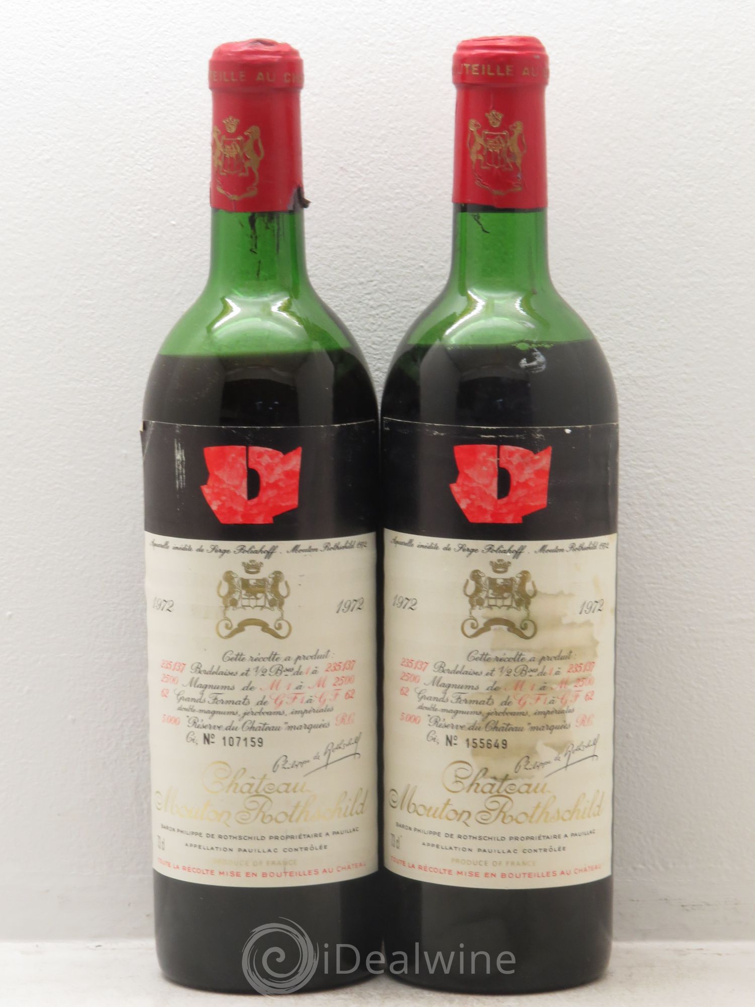 Château Mouton Rothschild 1er Grand Cru Classé 1972 - Lot de 2 bouteilles - 0
