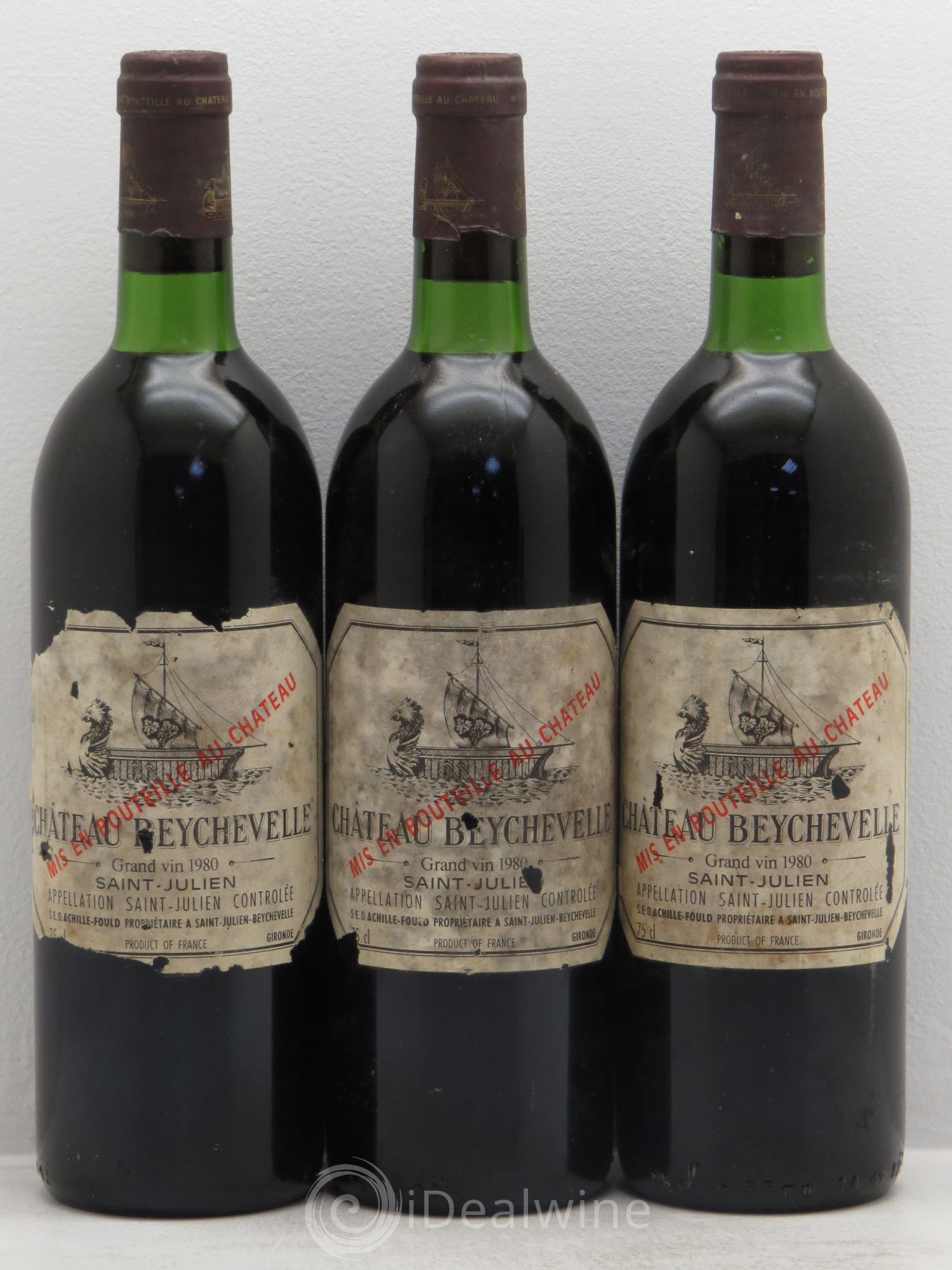 Château Beychevelle 4ème Grand Cru Classé 1980 - Lot de 3 bouteilles - 0