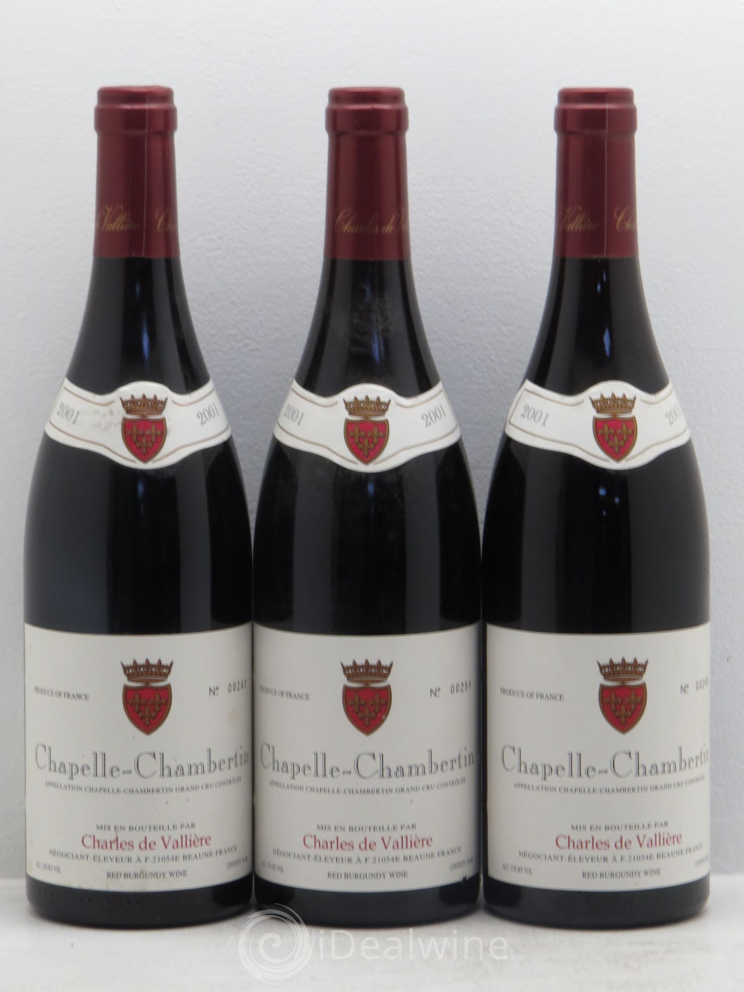 Chapelle-Chambertin Grand Cru Charles de Vallière 2001 - Lot de 3 bouteilles - 0