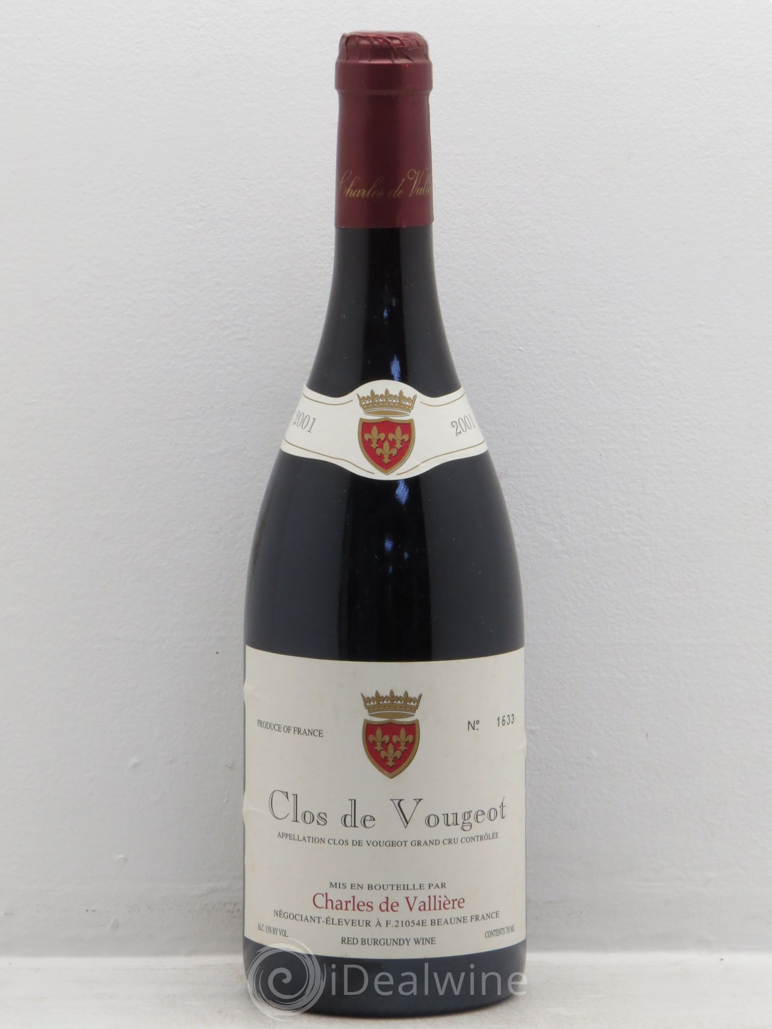 Clos de Vougeot Grand Cru Charles de Vallière 2001 - Posten von 1 Flasche - 0