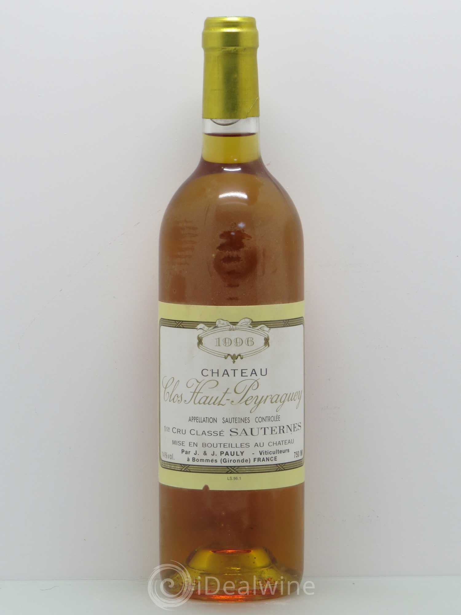 Clos Haut-Peyraguey 1er Grand Cru Classé 1996 - Lotto di 1 bottiglia - 0