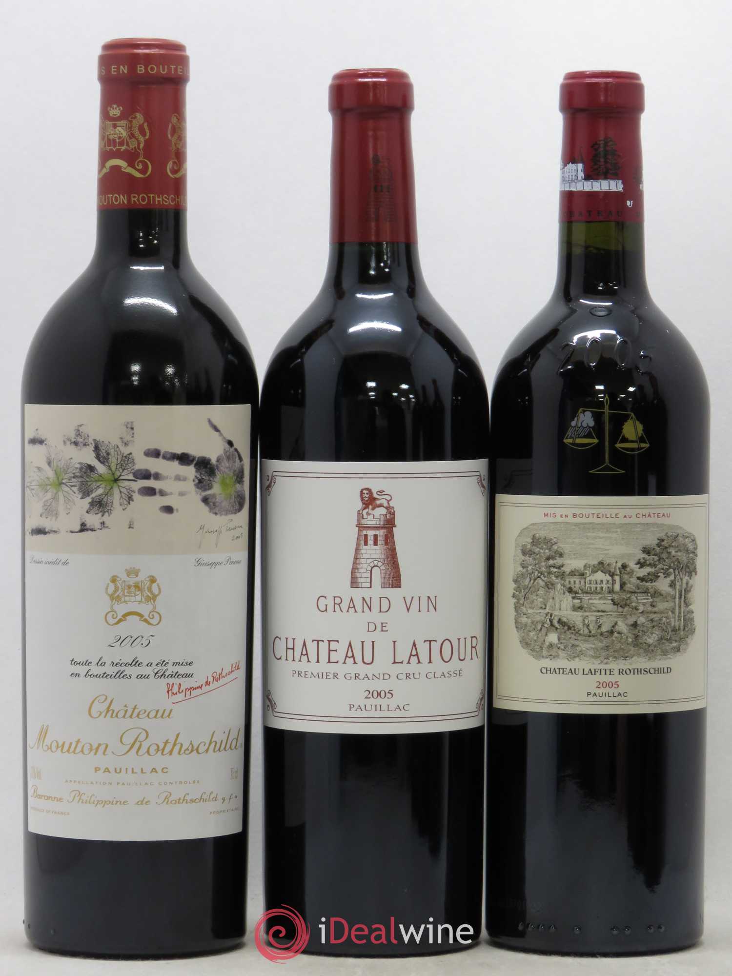 Caisse Primeurs 1 Chateau Cheval Blanc - 1 Château Margaux - 1 Petrus - 1 Château Lafite Rothschild - 1 Mouton Rothschild - 1 Château Latour 2005 - Lot de 6 bouteilles - 1