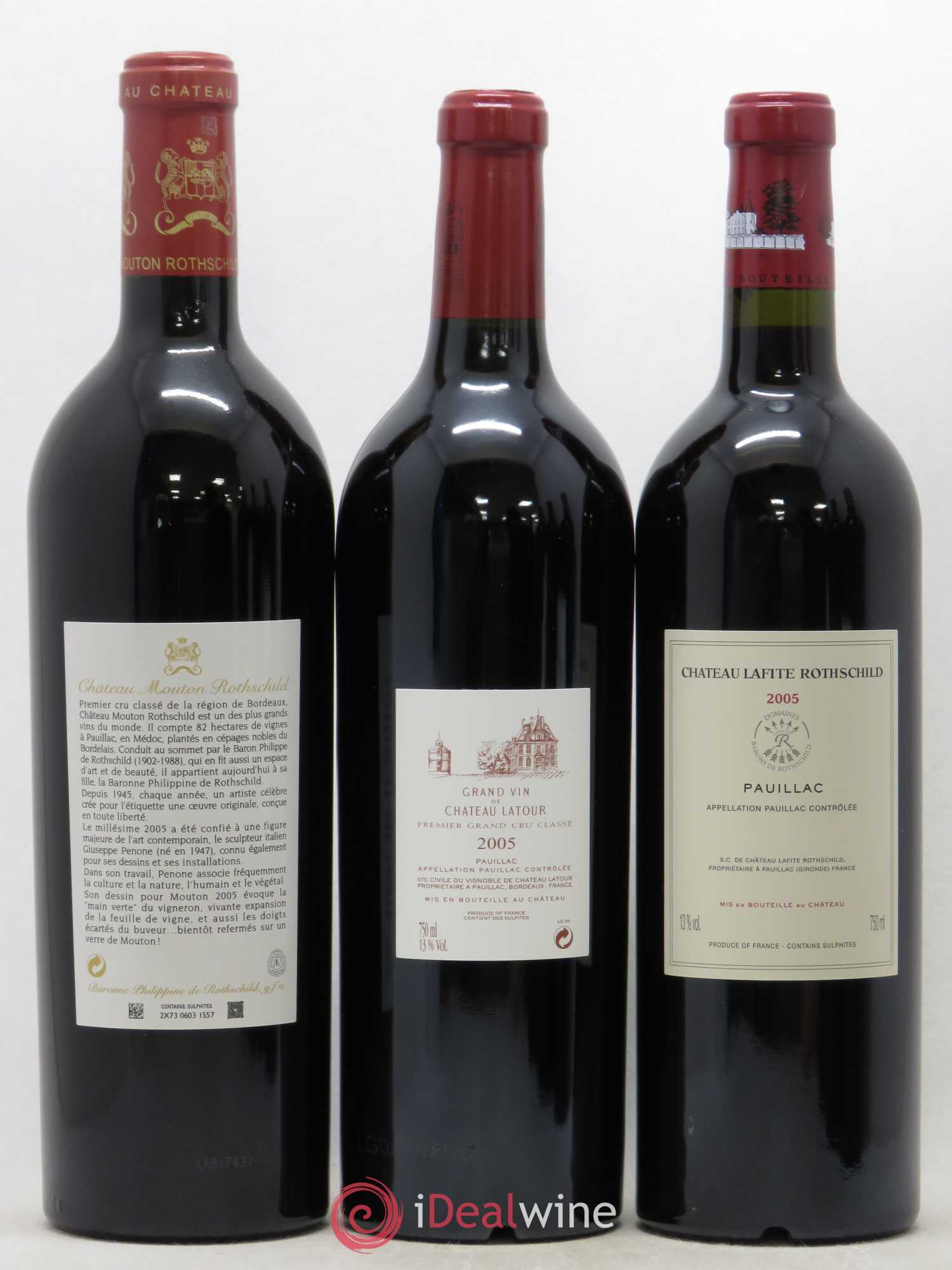 Caisse Primeurs 1 Chateau Cheval Blanc - 1 Château Margaux - 1 Petrus - 1 Château Lafite Rothschild - 1 Mouton Rothschild - 1 Château Latour 2005 - Lot de 6 bouteilles - 2