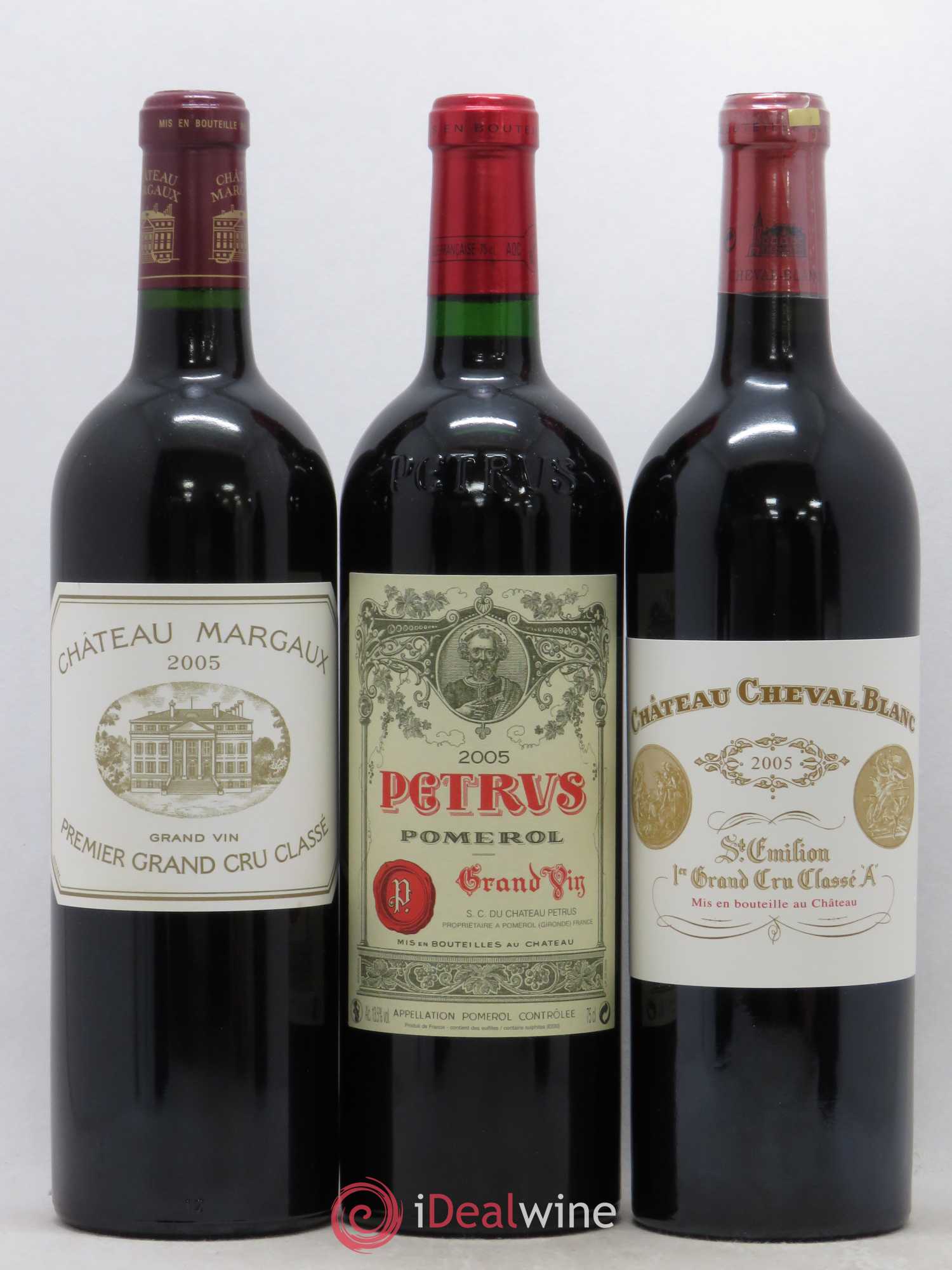 Caisse Primeurs 1 Chateau Cheval Blanc - 1 Château Margaux - 1 Petrus - 1 Château Lafite Rothschild - 1 Mouton Rothschild - 1 Château Latour 2005 - Lot de 6 bouteilles - 3