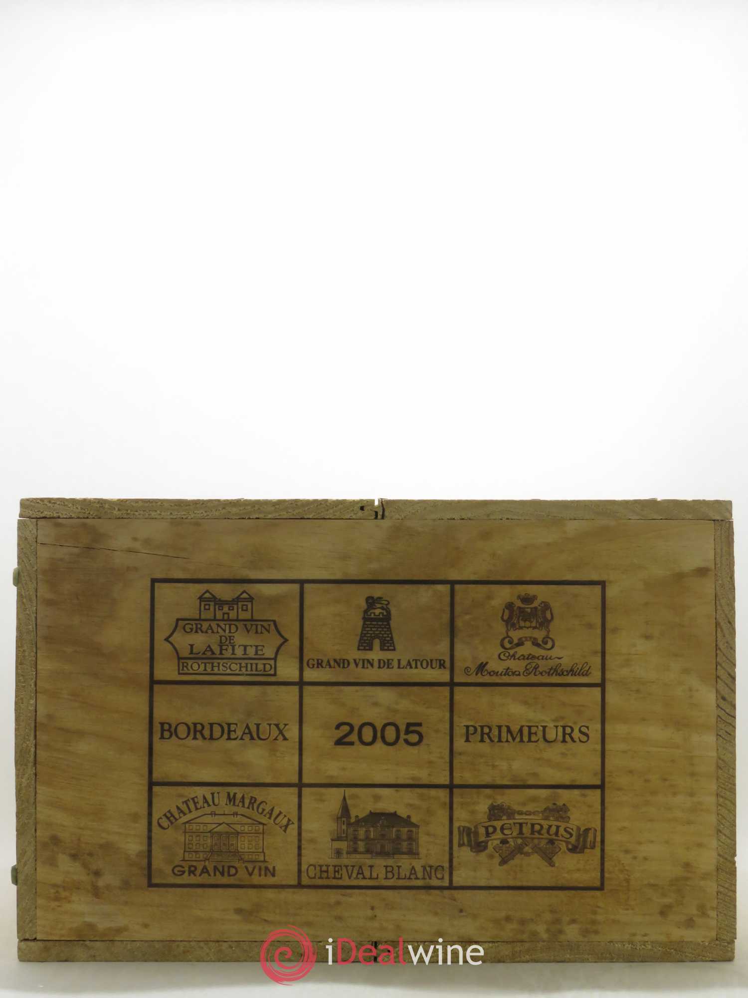 Caisse Primeurs 1 Chateau Cheval Blanc - 1 Château Margaux - 1 Petrus - 1 Château Lafite Rothschild - 1 Mouton Rothschild - 1 Château Latour 2005 - Lot de 6 bouteilles - 5