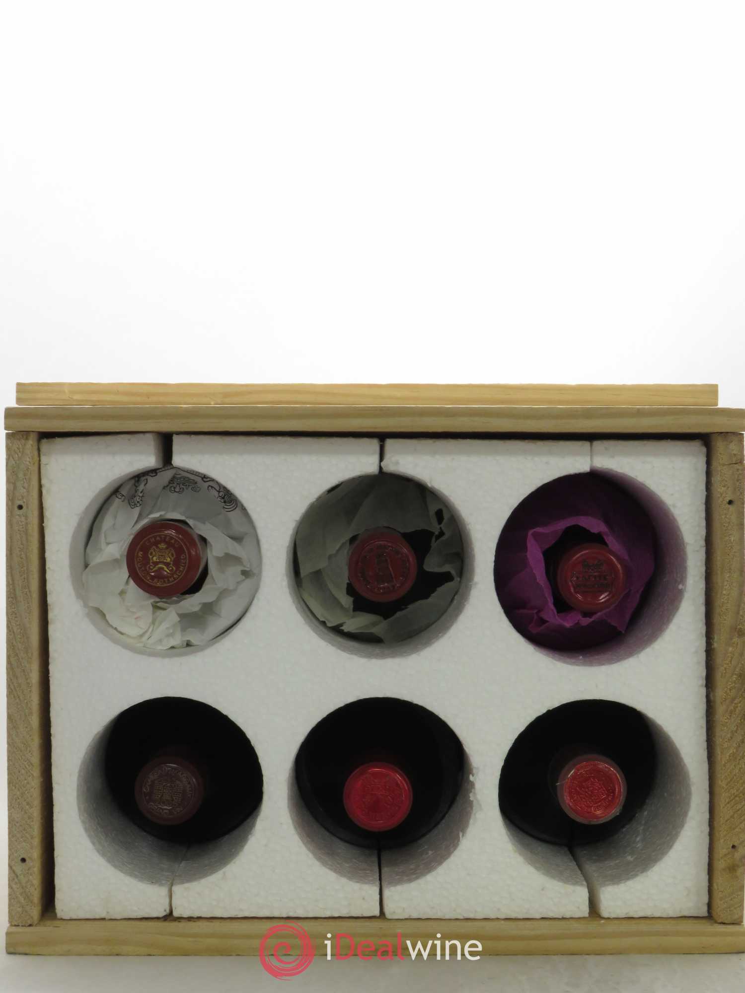 Caisse Primeurs 1 Chateau Cheval Blanc - 1 Château Margaux - 1 Petrus - 1 Château Lafite Rothschild - 1 Mouton Rothschild - 1 Château Latour 2005 - Lot de 6 bouteilles - 6