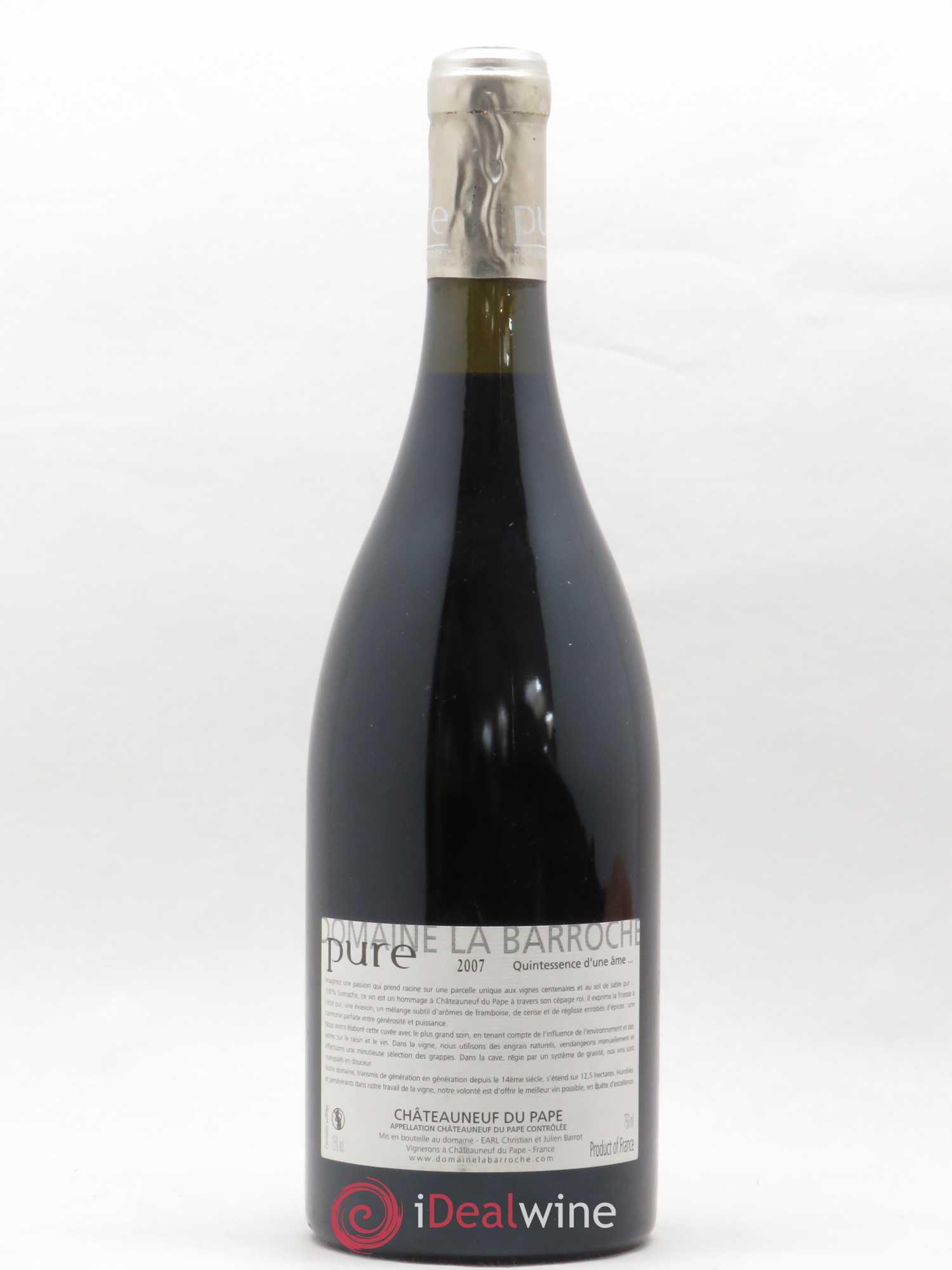 Châteauneuf-du-Pape Cuvée Pure Domaine La Barroche 2007 - Lot de 1 bouteille - 1