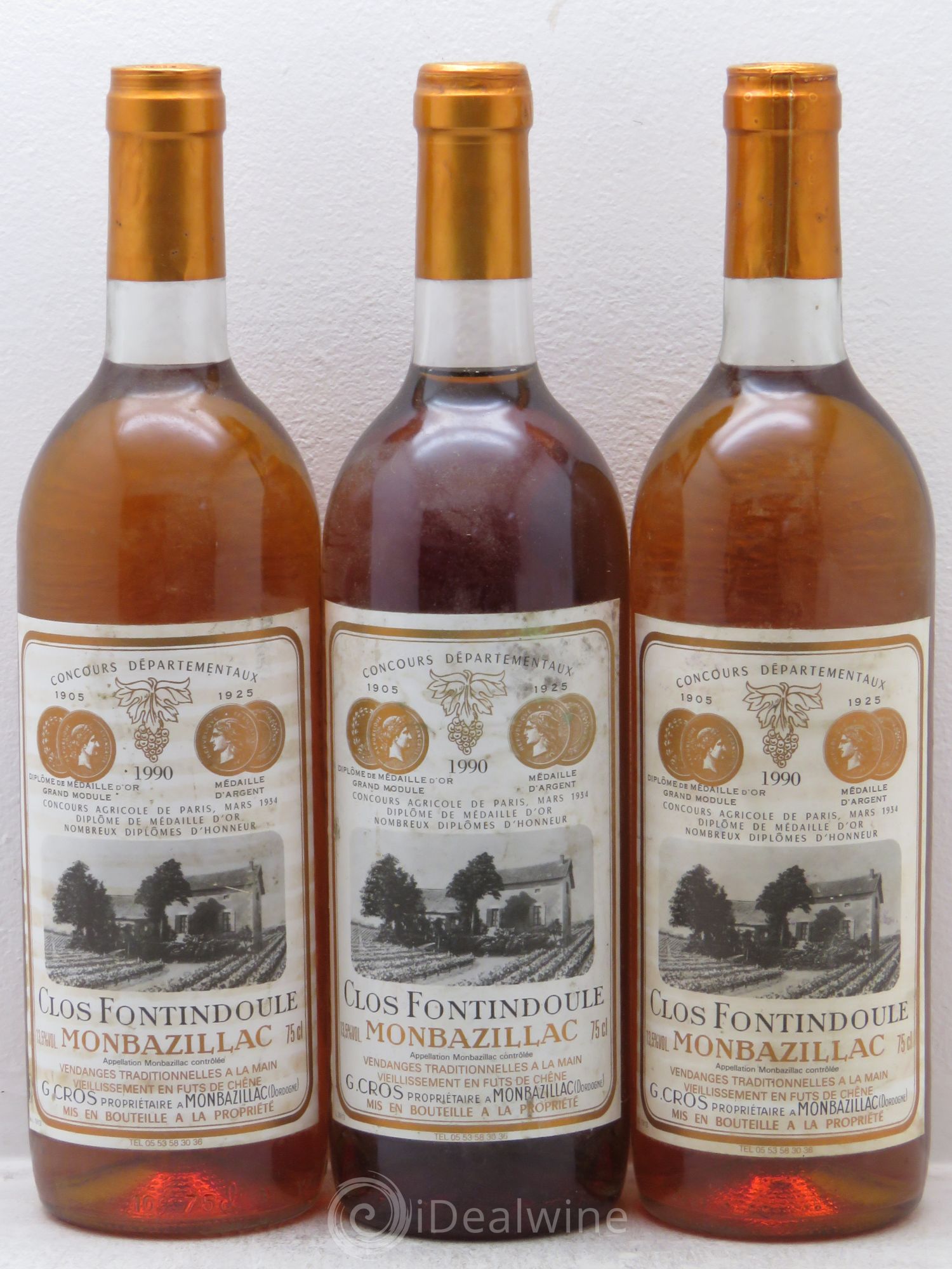 Monbazillac Clos fontindoule 1990 - Lotto di 3 bottiglie - 0