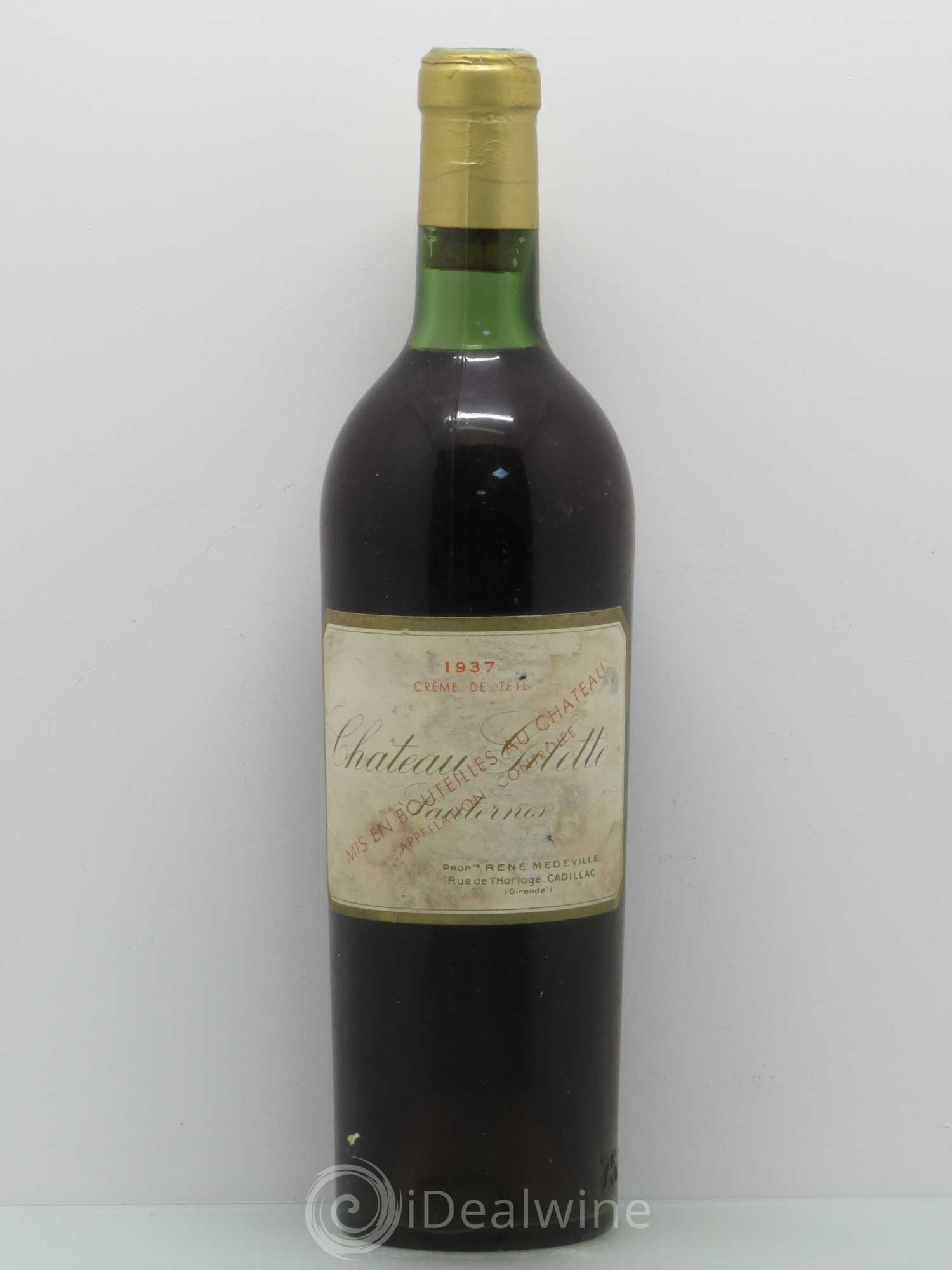 Château Gilette - Crème de Tête 1937 - Lotto di 1 bottiglia - 0