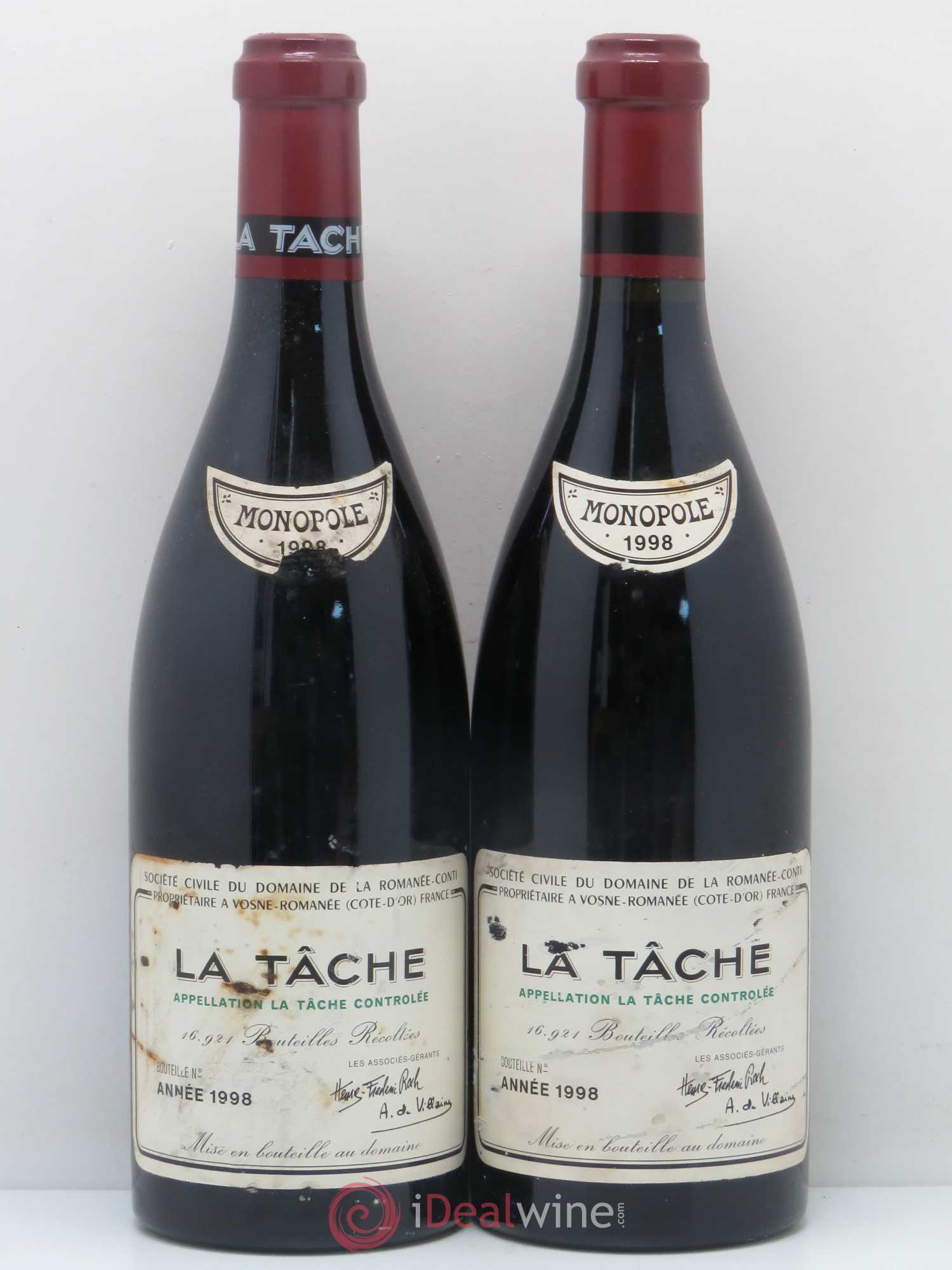 La Tâche Grand Cru Domaine de la Romanée-Conti 1998 - Lot de 2 bouteilles - 0