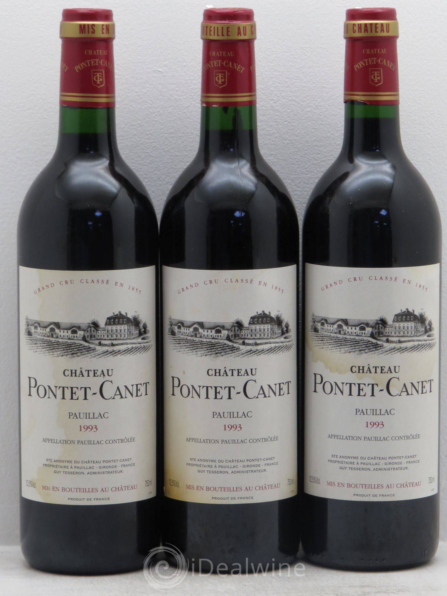 Château Pontet Canet 5ème Grand Cru Classé 1993 - Lot de 3 bouteilles - 0
