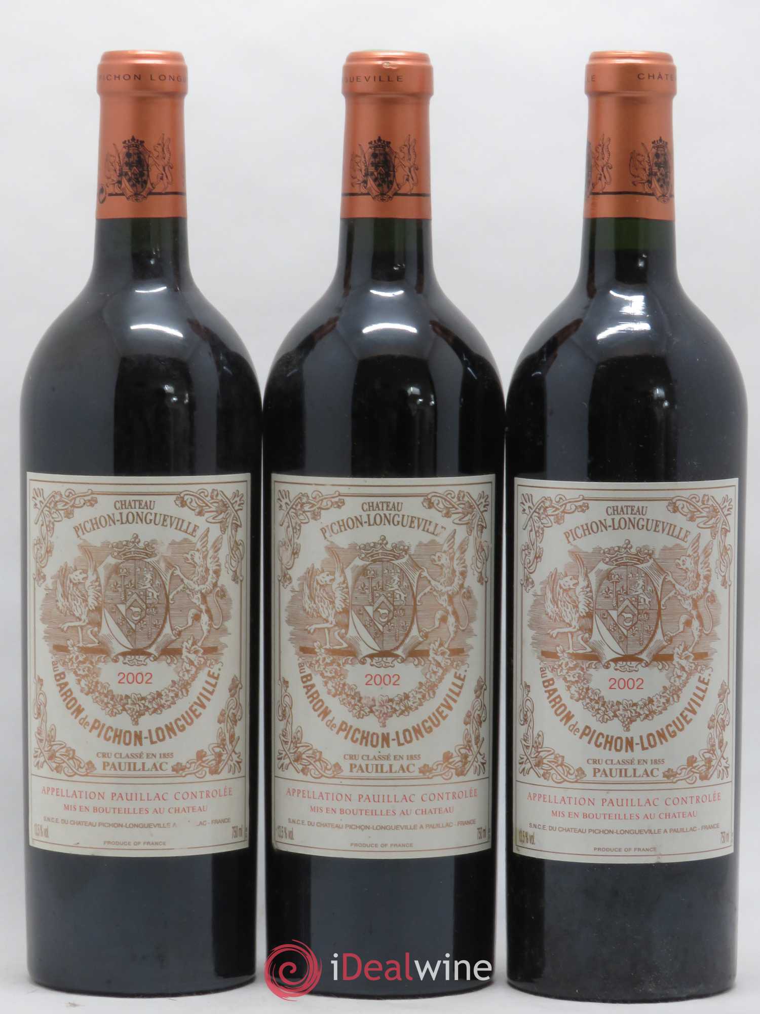 Pichon Longueville Baron 2ème Grand Cru Classé 2002 - Lot de 3 bouteilles - 0