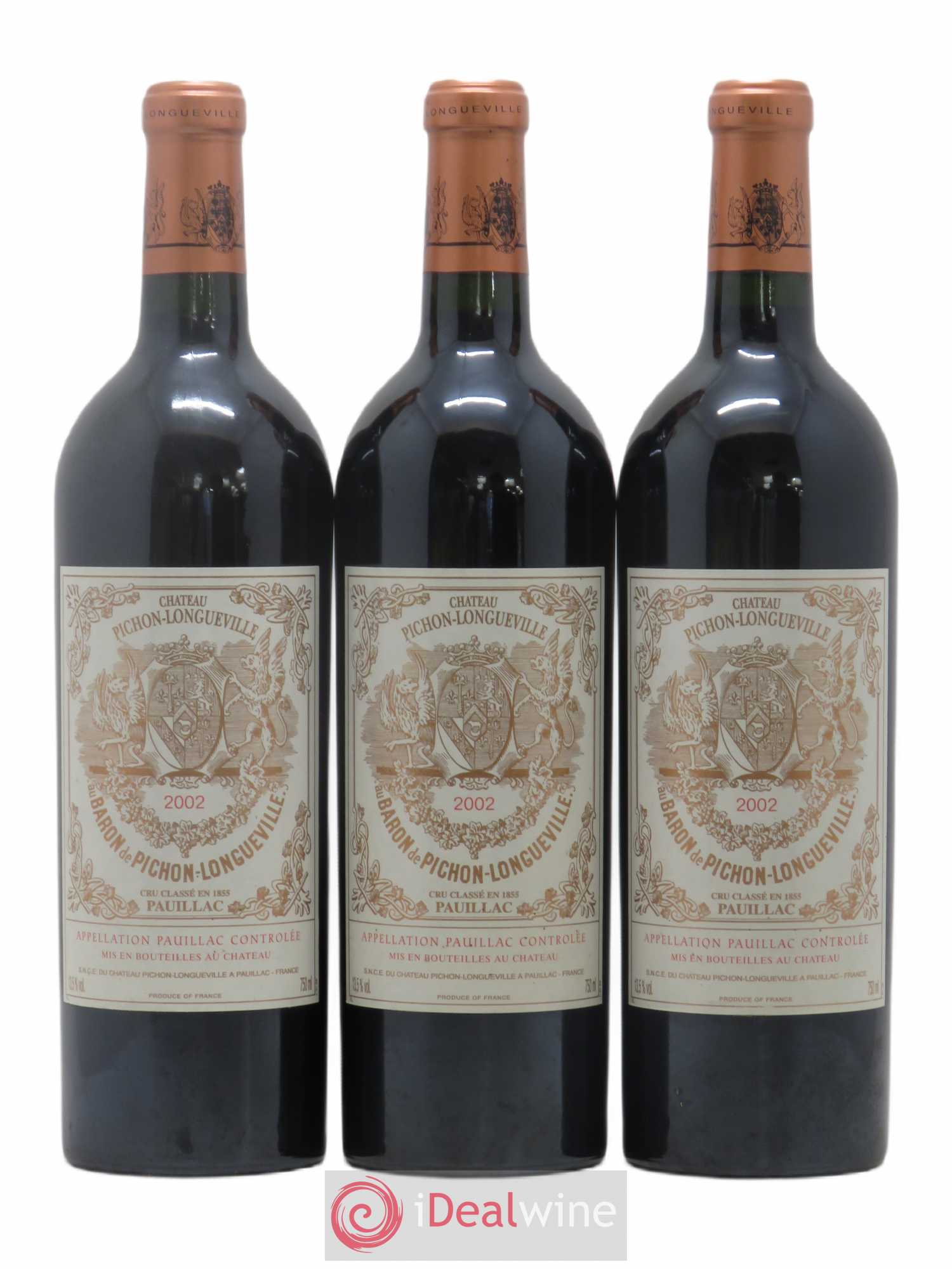 Pichon Longueville Baron 2ème Grand Cru Classé 2002 - Lot de 3 bouteilles - 0